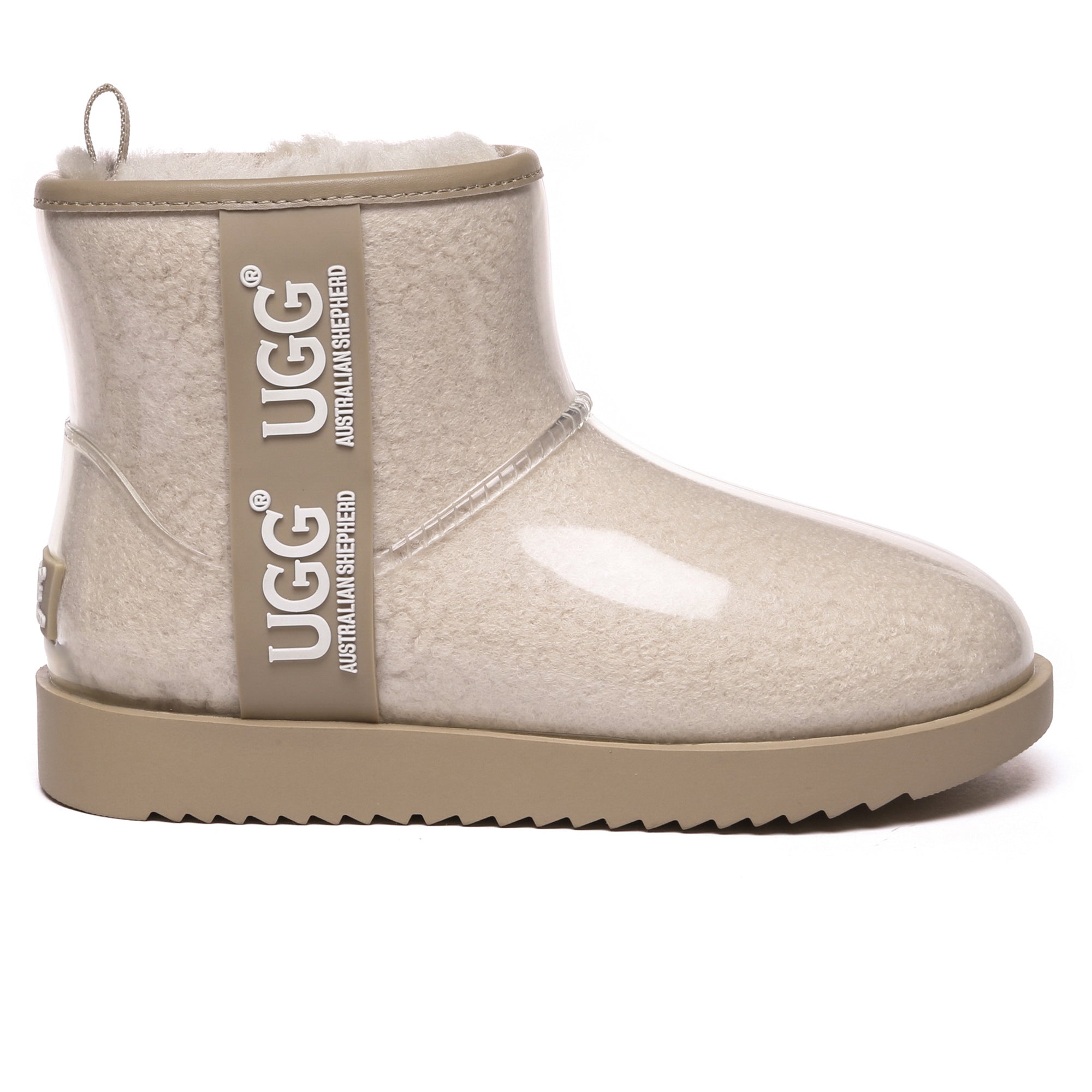 EverUgg coated mini classic rain boots, gumboots style with waterproof black exterior and sturdy rubber soles.
