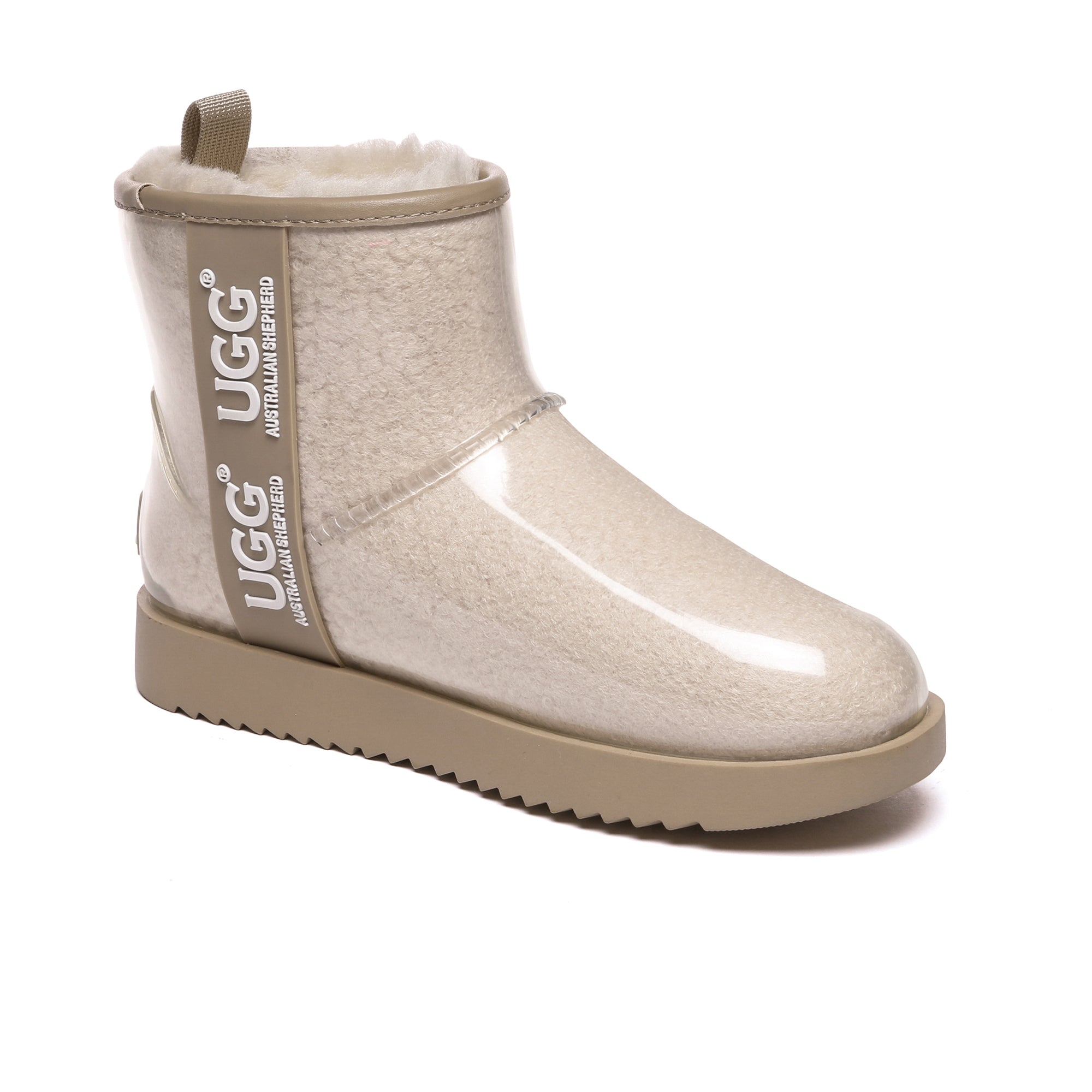 EverUgg coated mini classic rain boots in black gumboots style, showcasing their textured, waterproof exterior and sturdy design.
