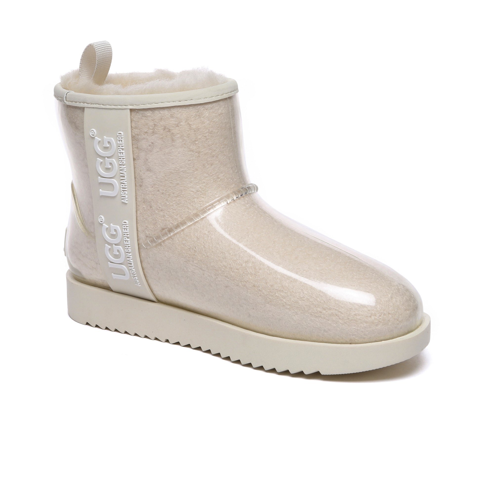 EverUgg coated mini classic rain boots in gumboot style with a sleek, waterproof finish, perfect for rainy weather.