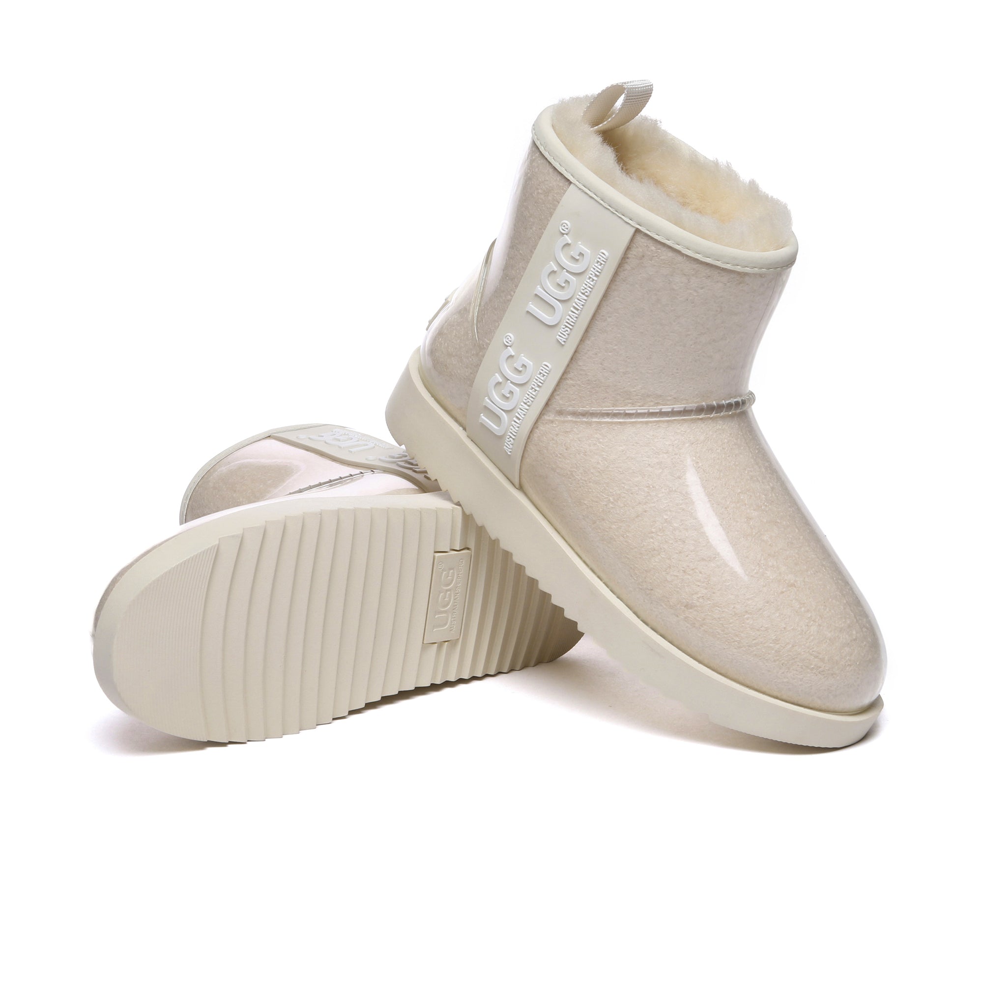 EverUgg coated mini classic rain boots, gumboots in black with a textured, waterproof exterior and sturdy sole.