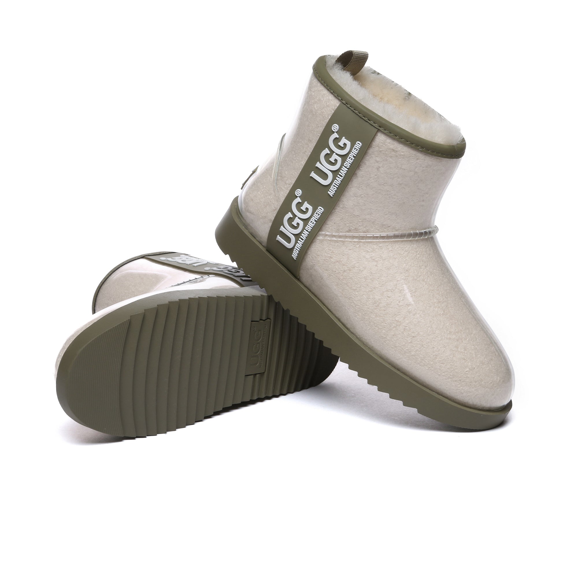 EverUgg coated mini classic rain boots, gumboots in black with textured exterior, ideal for wet weather and outdoor wear.