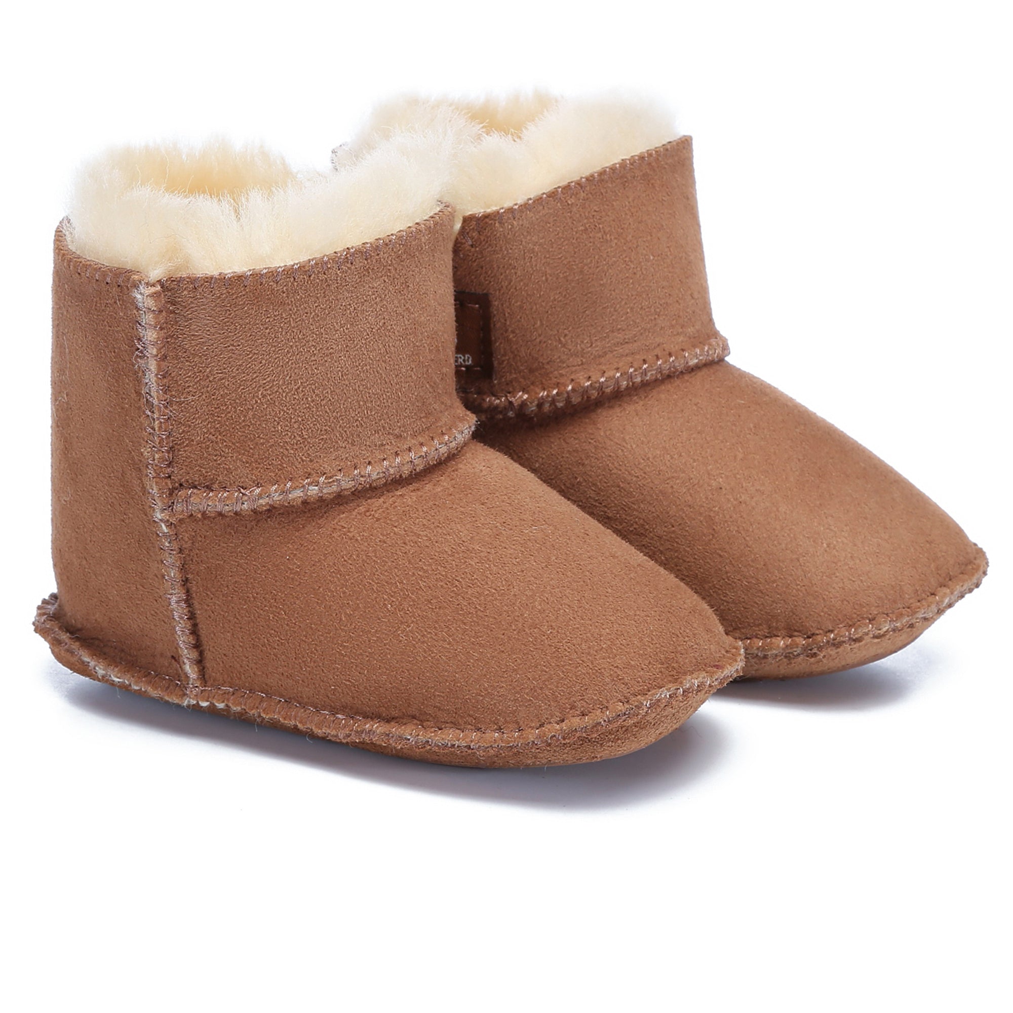 Kids UGG boots, EverUgg Eliana baby booties, soft tan sheepskin boots with cozy fur lining for infants and toddlers.