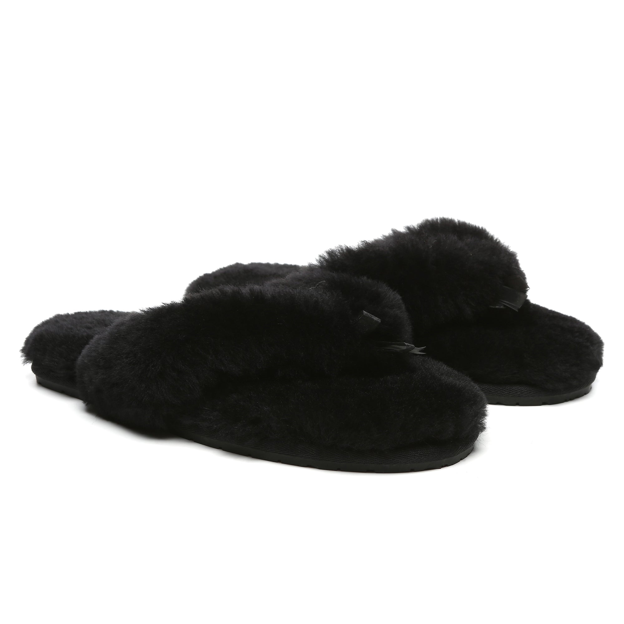 EverUgg UGG Fluffy Thongs slides for women with plush, fuzzy straps and comfortable flat sole, perfect for casual wear.