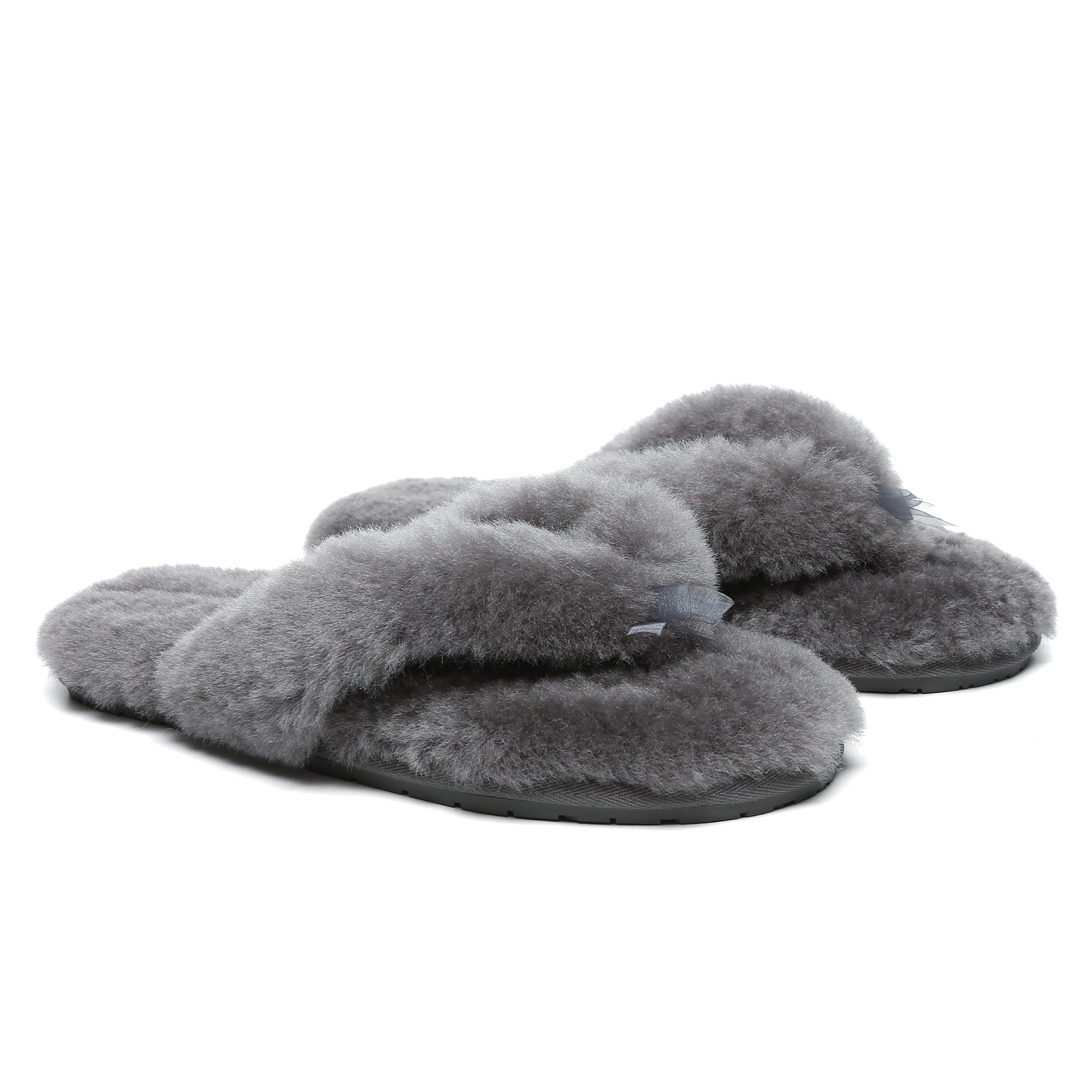 EverUgg fluffy thong slides for women, showcasing soft, plush slippers with thick straps and cozy design.