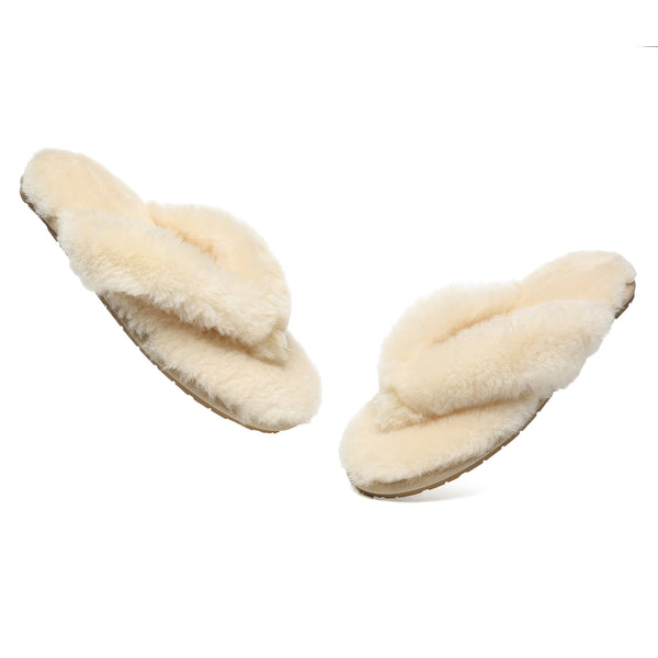EverUgg fluffy thong slides for women, soft and cozy slippers with plush fur straps, perfect for casual comfort.