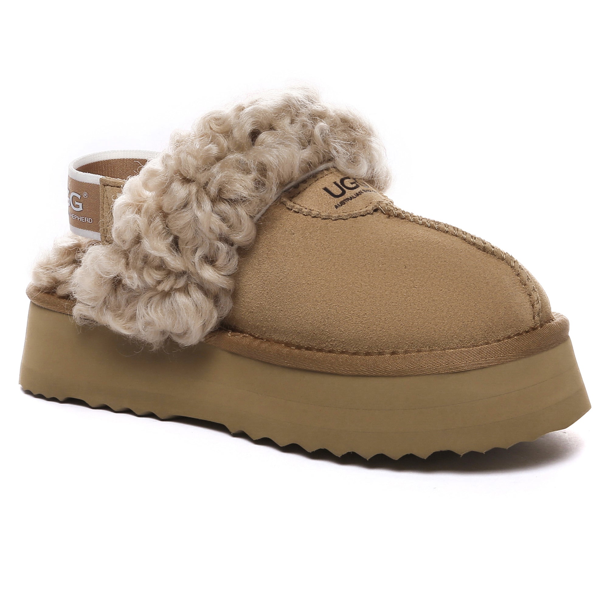 EverUgg Fuzzy Waffle Slingback Platform Slides, cozy slip-on women's slippers with a textured waffle design and platform sole.
