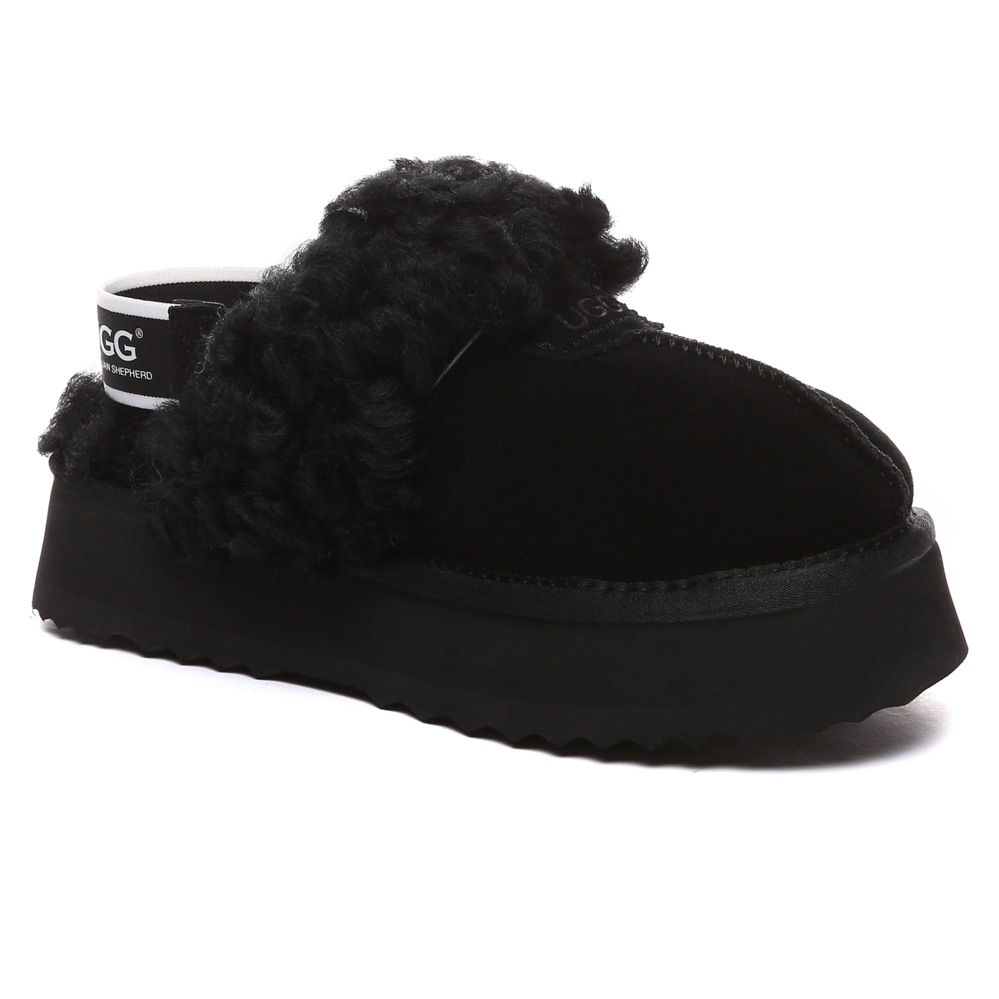 EverUgg fuzzy waffle slingback platform slides for women, featuring plush material and casual slip-on design.