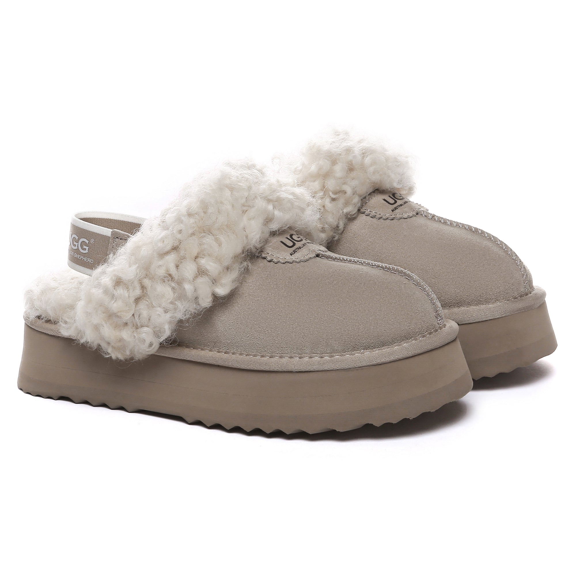 EverUgg Fuzzy Waffle Slingback Platform Slides, women's slip-on slippers with plush fuzzy texture and platform sole.
