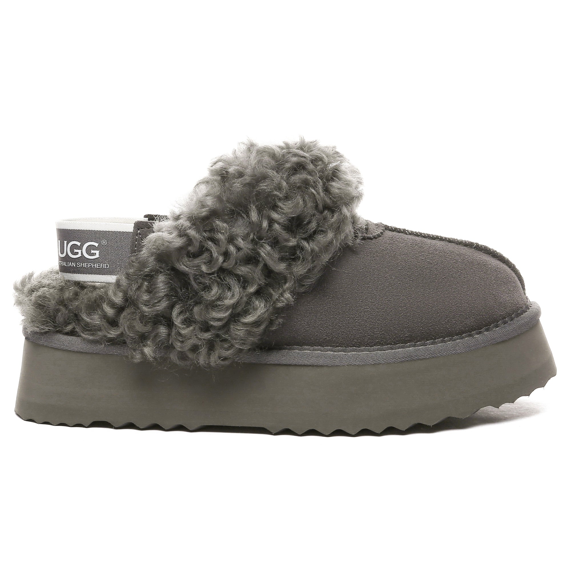 EverUgg fuzzy waffle slingback platform slides for women with plush, textured material and supportive wedge heel.