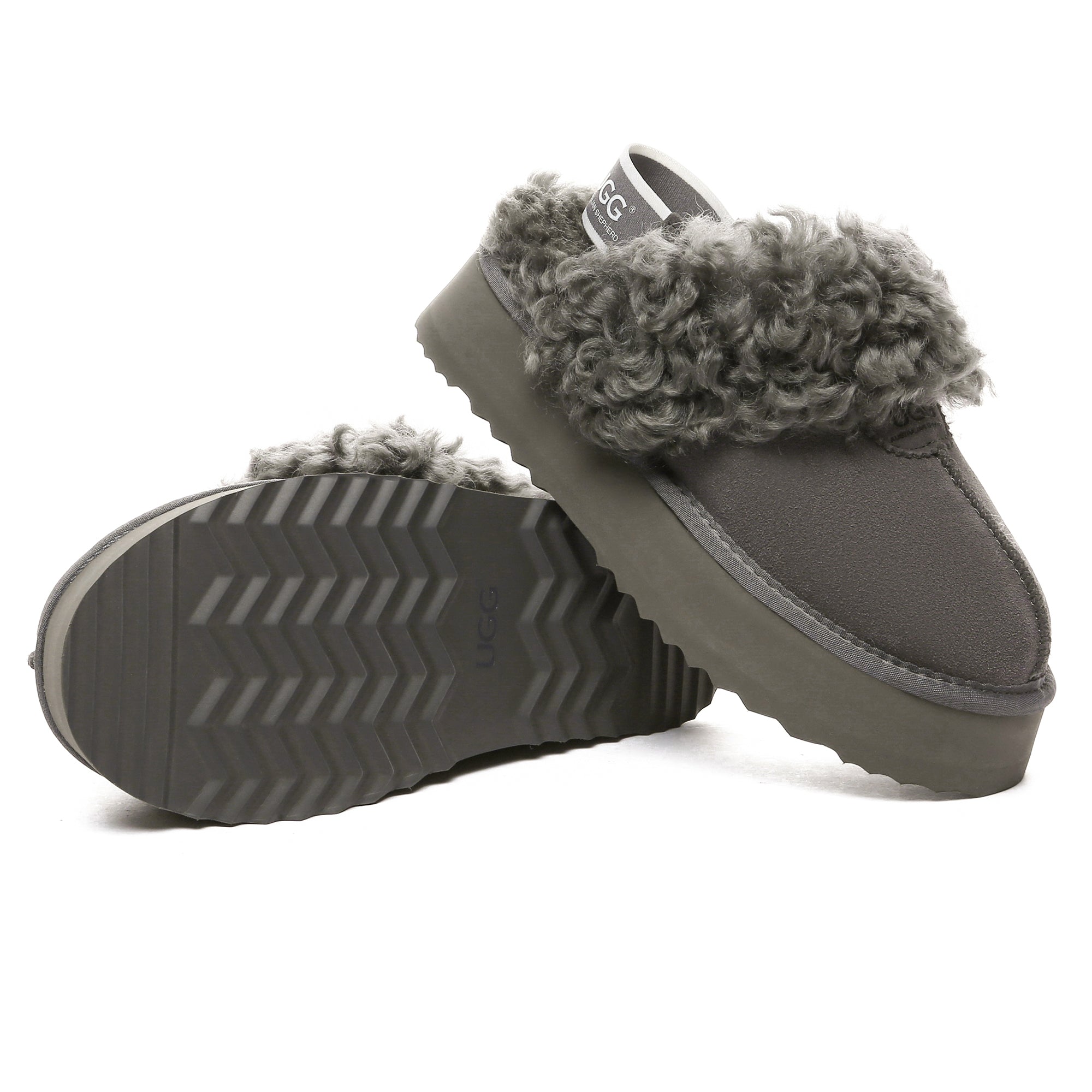 EverUgg fuzzy waffle slingback platform slides for women, featuring plush material and slip-on design with a chunky sole.