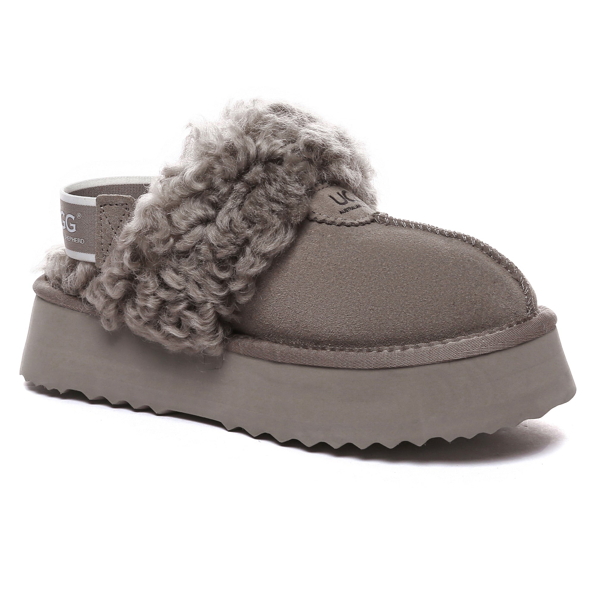 EverUgg fuzzy waffle slingback platform slides for women, featuring cozy plush material and stylish slip-on design.