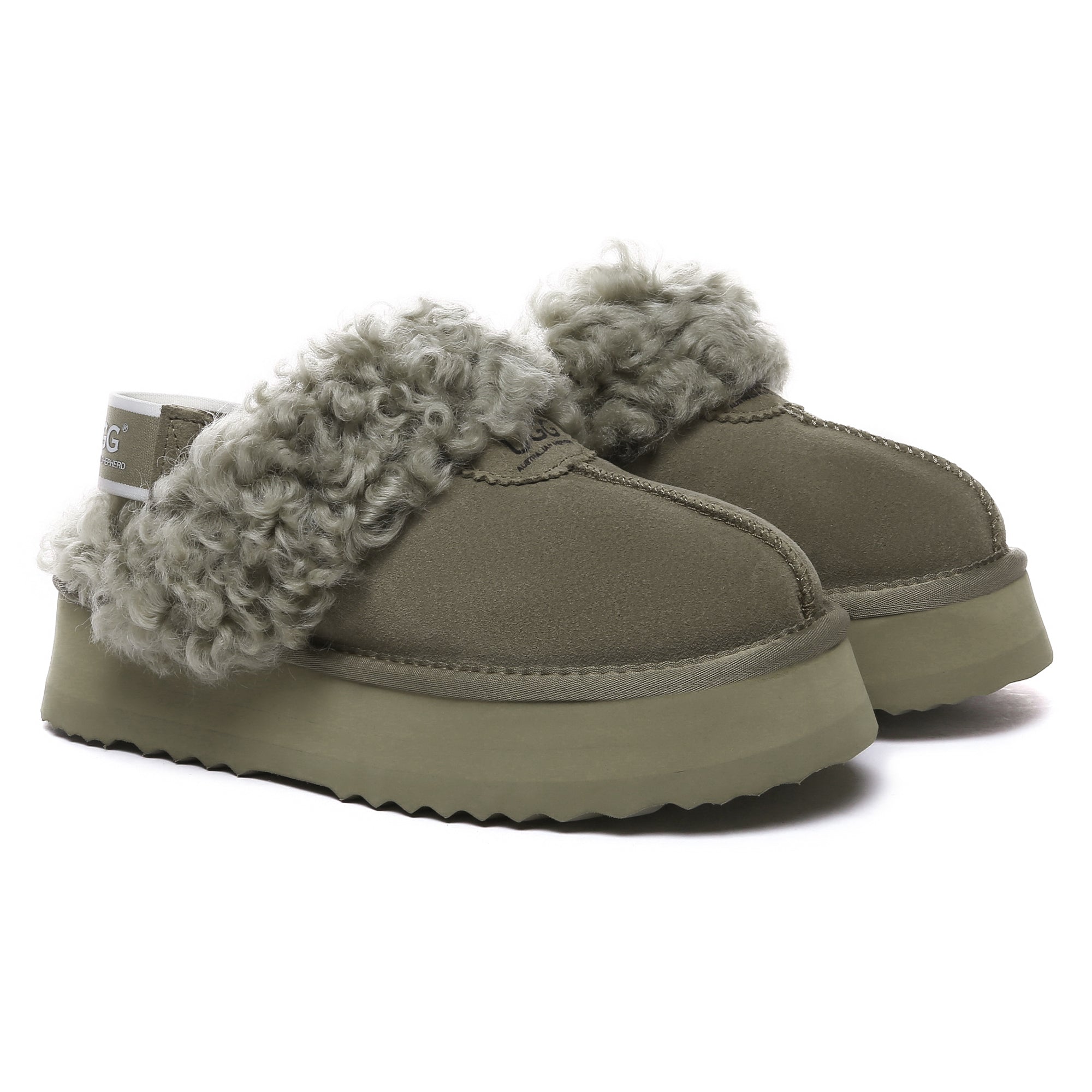 EverUgg UGG Fuzzy Waffle Slingback Platform Slides for women with plush, textured waffle design and open-toe slip-on style.