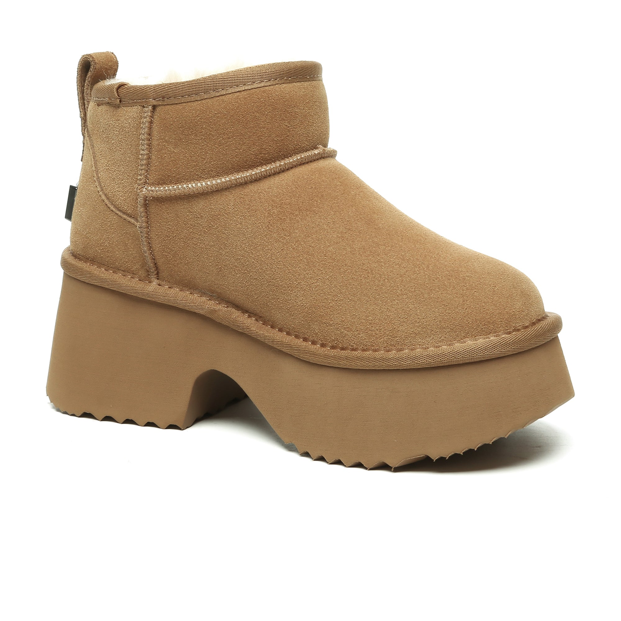 EverUgg UGG heel ultra mini platform boots for women featuring black leather and chunky heel, stylish and comfortable footwear.