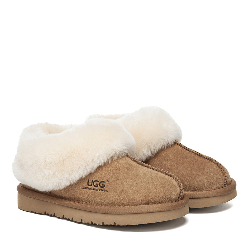 EverUgg kids ankle slippers in soft fabric with cozy lining, designed for comfort and warmth for young children.