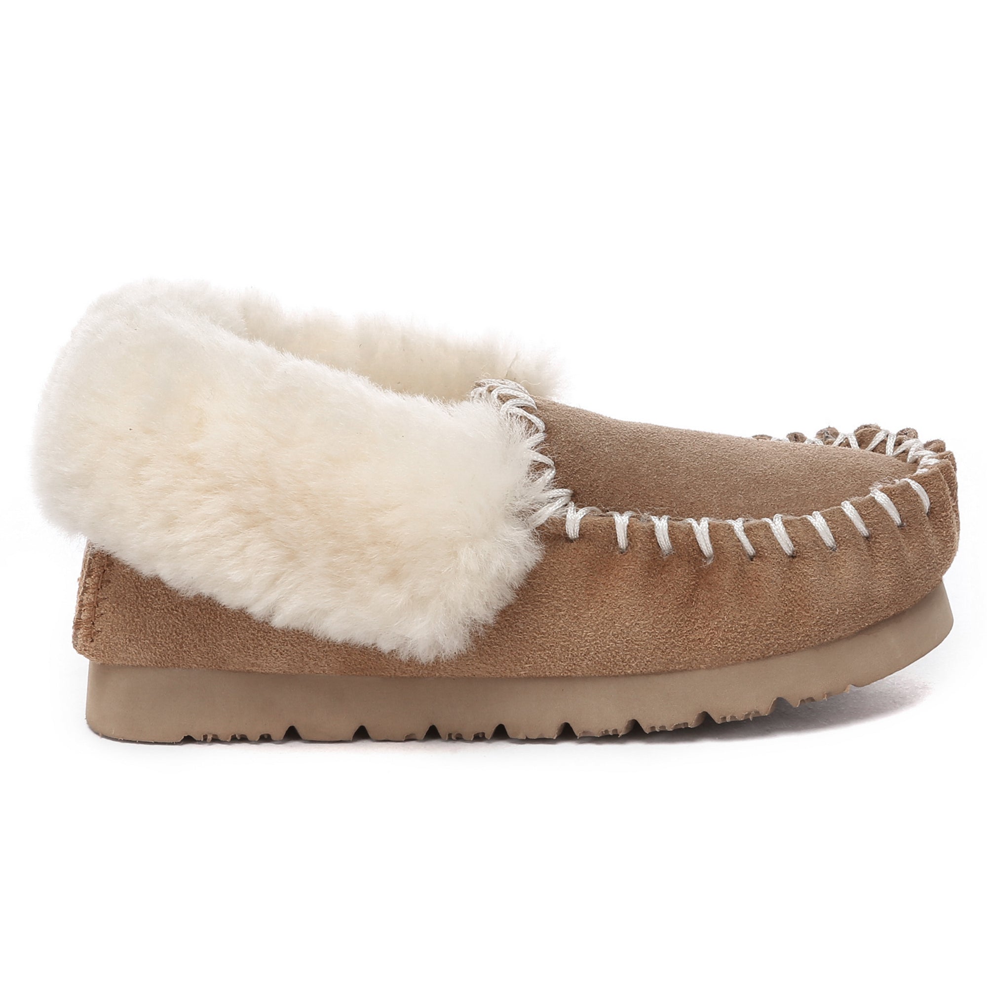 EverUgg Kids Traditional Moccasin shoes, cozy brown slippers with soft lining, designed for comfort and warmth for children.