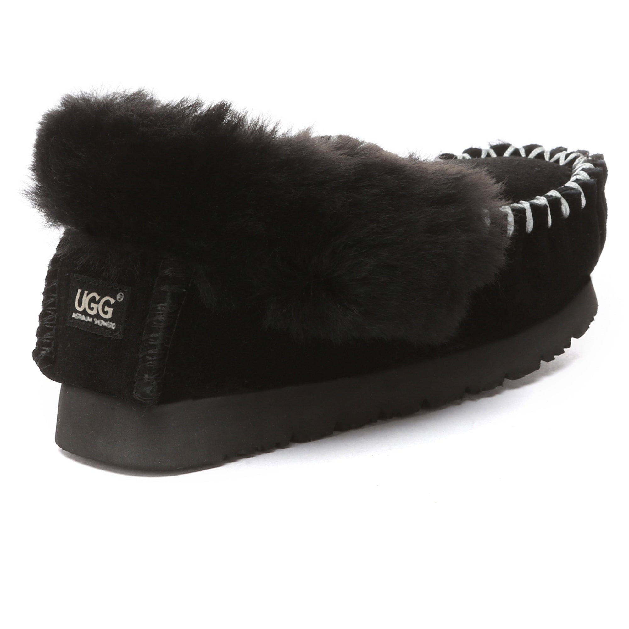 Kids' UGG Traditional Moccasin slippers by EverUgg, soft brown leather shoes for children with cozy fur lining.