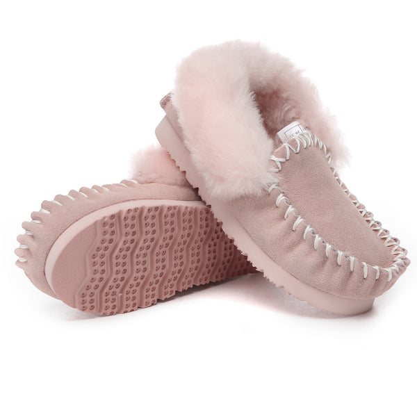 EverUgg Kids Traditional Moccasin shoes, cozy slippers with soft suede exterior and plush lining for comfortable kids' footwear.