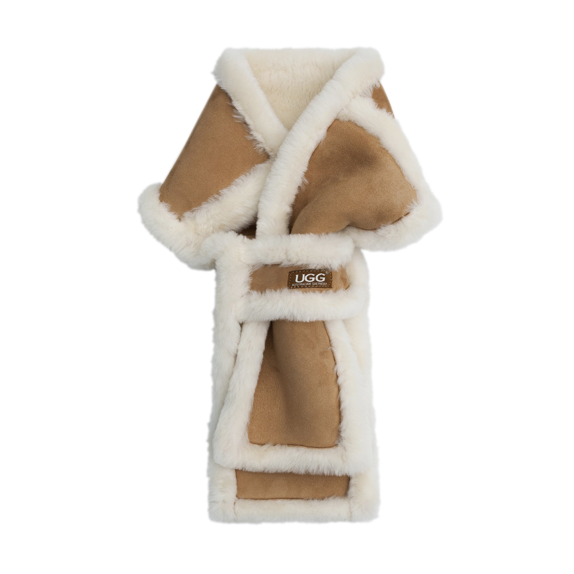 EverUgg luxury sheepskin scarf, soft and plush, draped over a neutral background, showcasing its cozy, high-quality material.