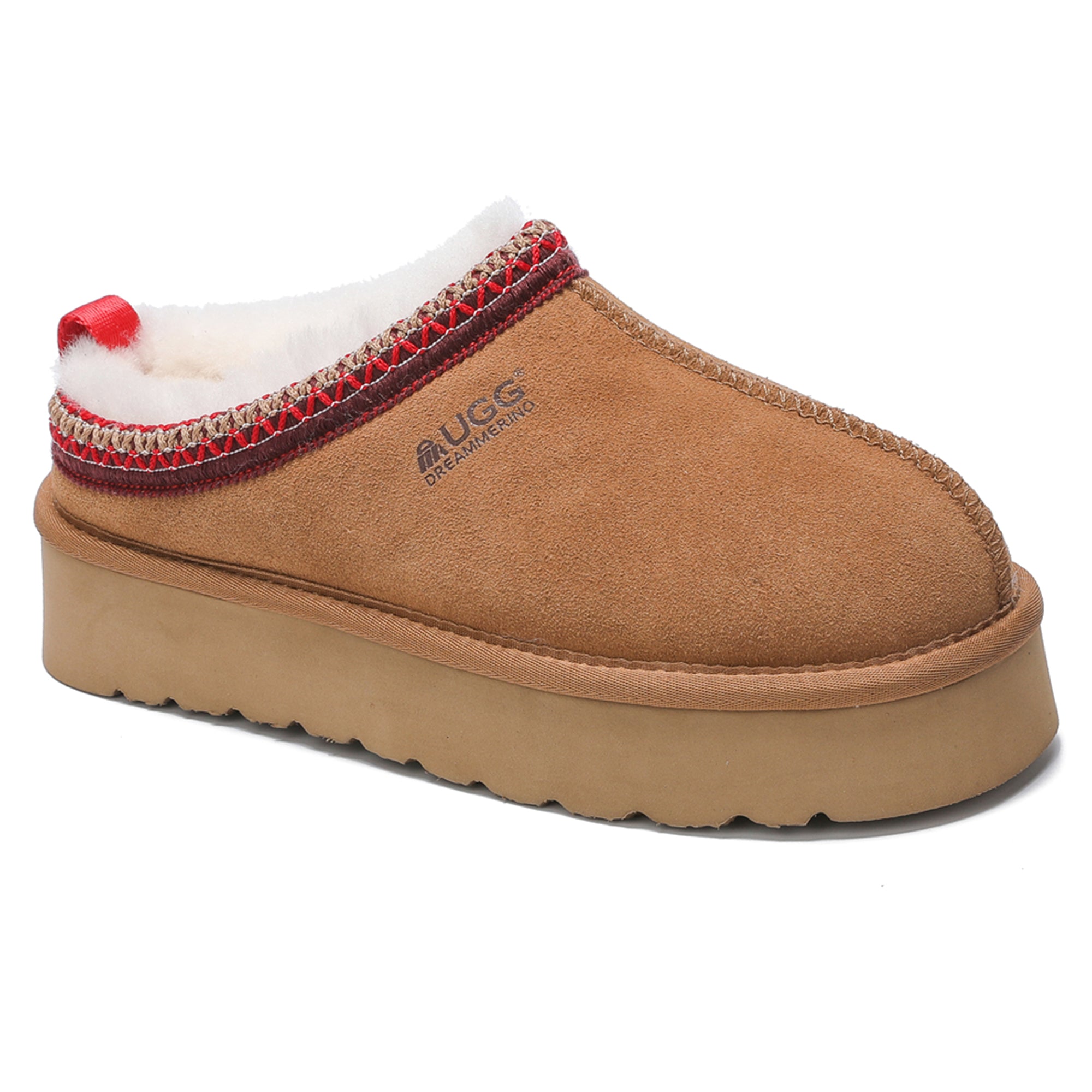 Auzland UGG Merino Tassy Platform Slippers with plush lining and textured platform sole, showcasing a cozy, slip-on design.