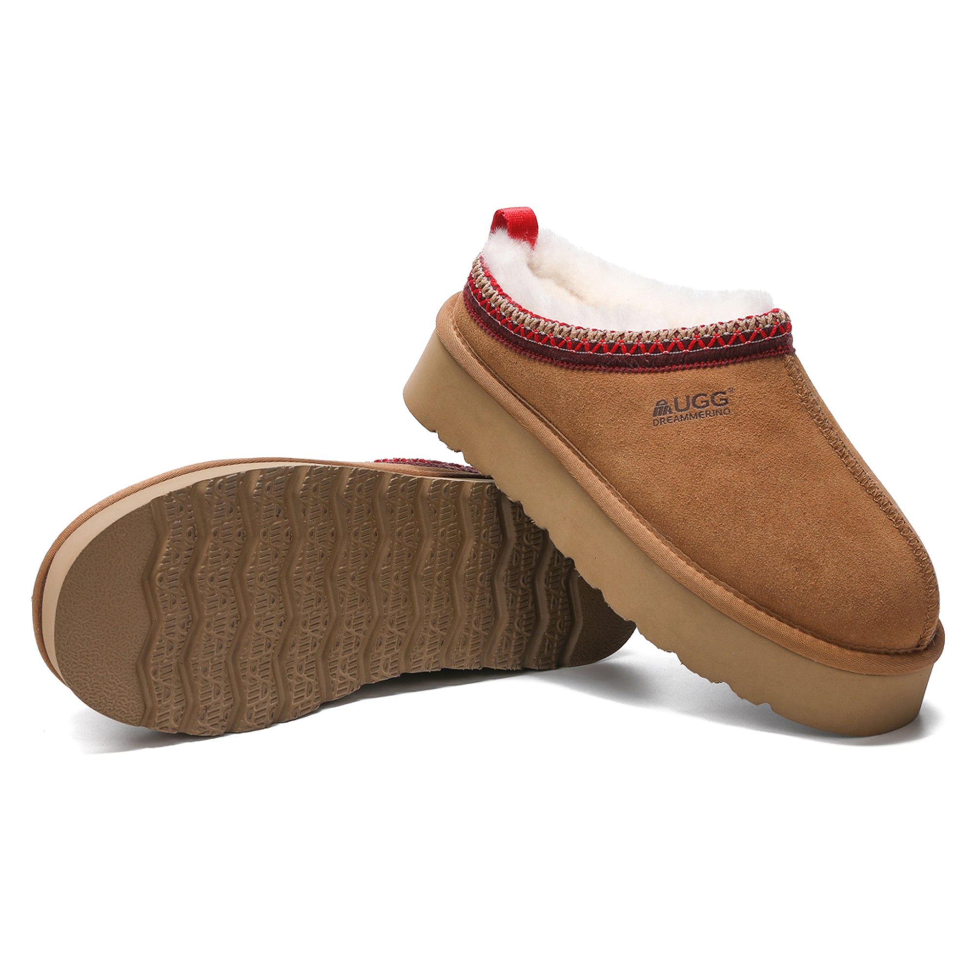 Auzland UGG Merino Tassy Platform Slippers with plush lining and platform sole, showcasing a cozy, stylish indoor footwear design.