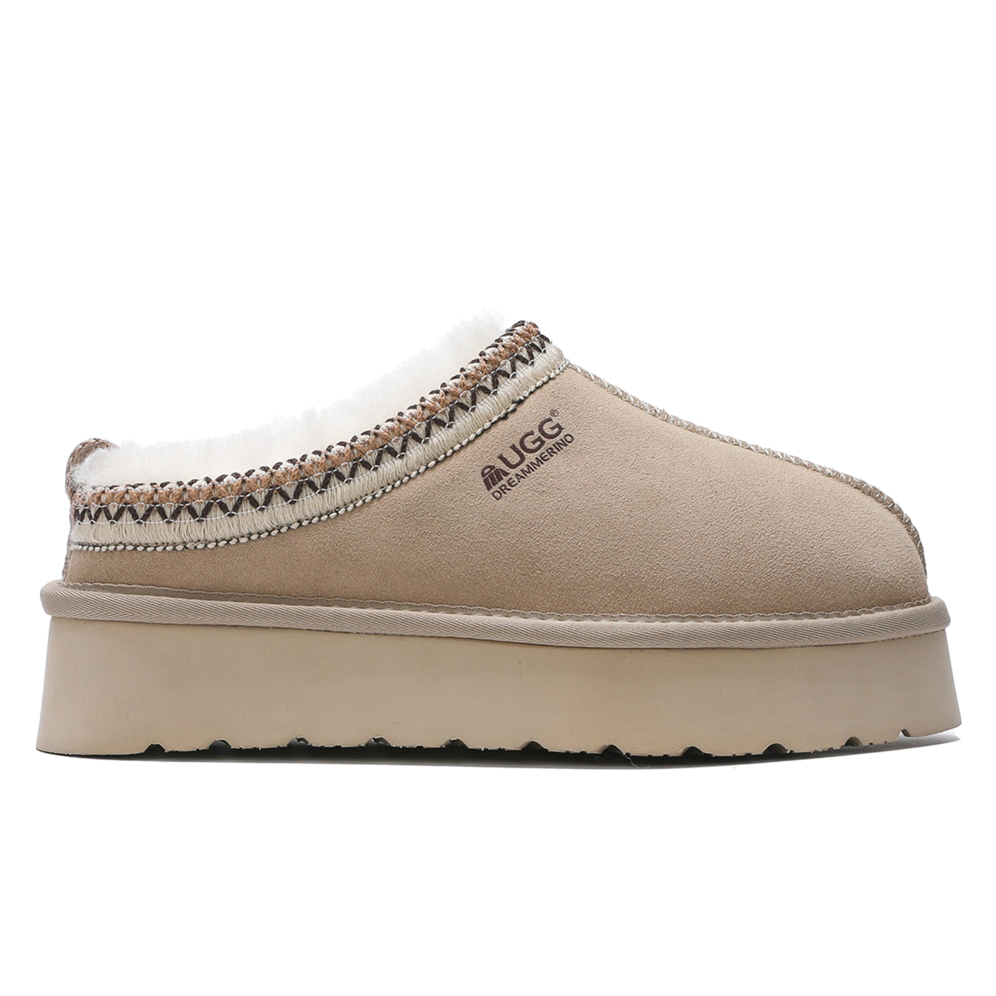 Auzland UGG Merino Tassy Platform Slippers with plush lining and platform sole, cozy and stylish indoor footwear.