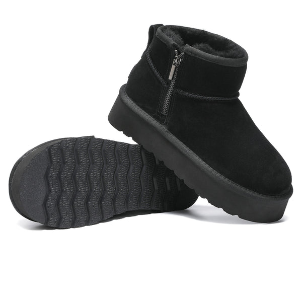 Auzland UGG Merino Ultra Mini Zipper Platform Boots for women, featuring a classic ankle boot design with zipper detail and platform sole.