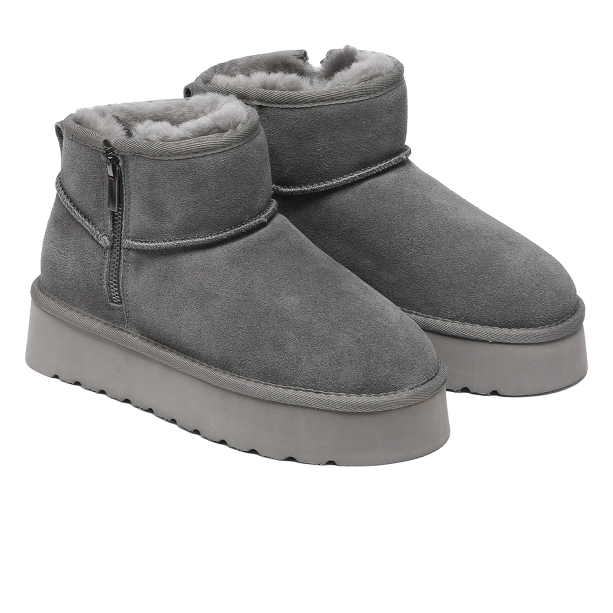 Auzland UGG Merino Ultra Mini Zipper Platform Boots for women, featuring cozy Merino wool lining and stylish zipper detail.
