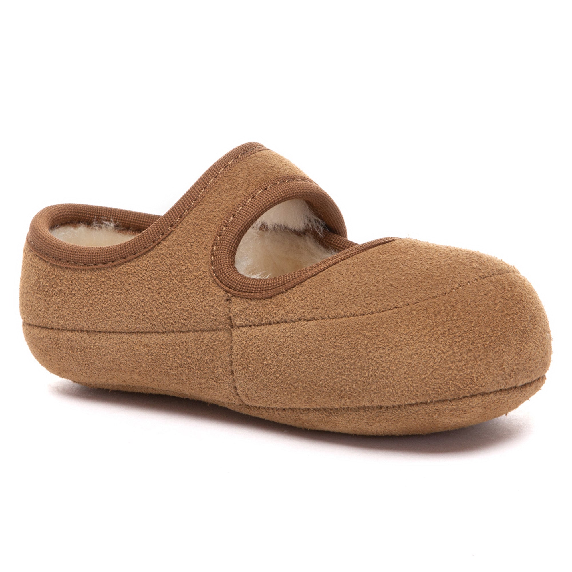 EverUgg UGG Millie Toddler Mary Jane slippers with soft pink fabric and comfortable slip-on design for kids.