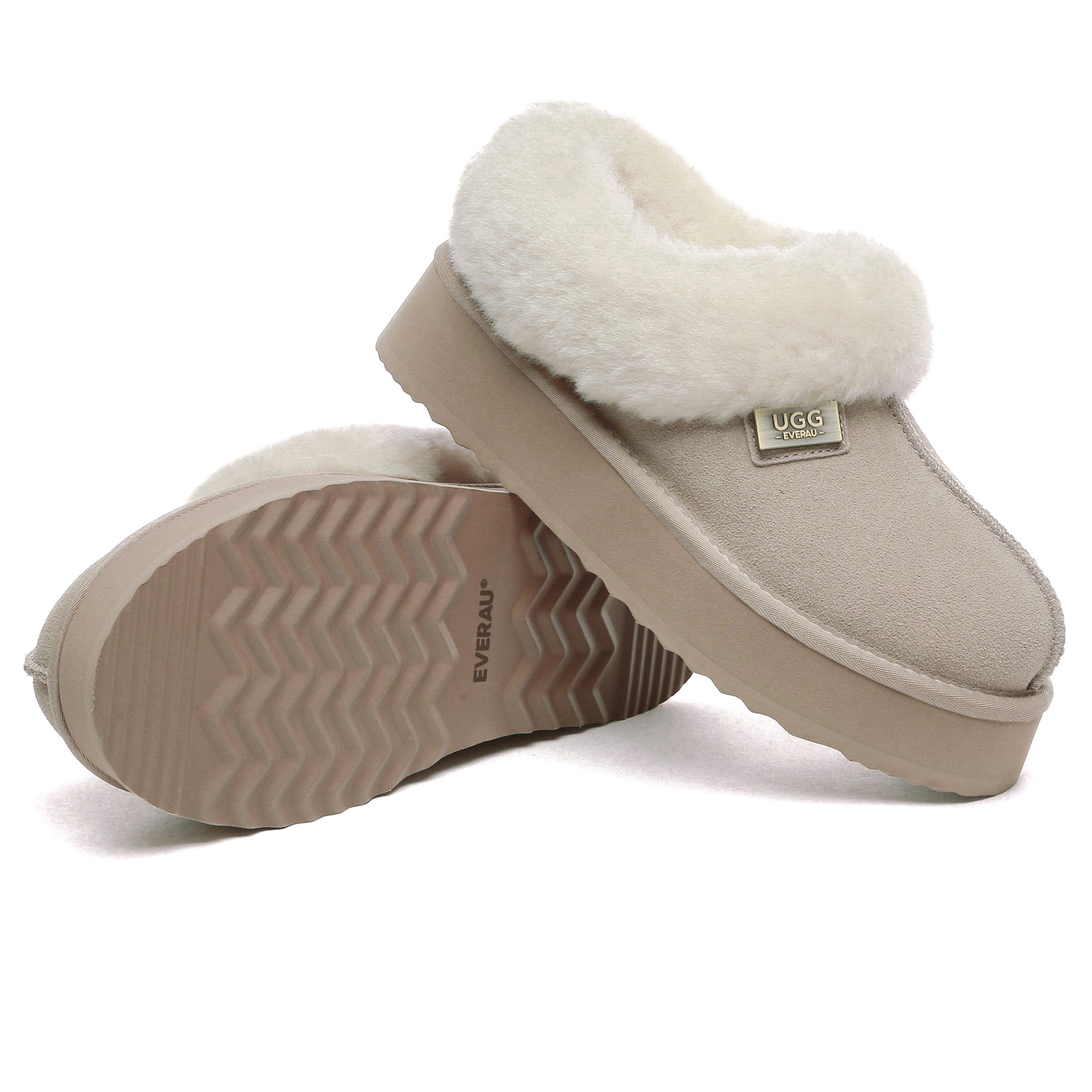 EverUgg UGG platform ankle slippers, cozy slip-on shoes with a chunky heel and soft exterior, ideal for casual comfort.