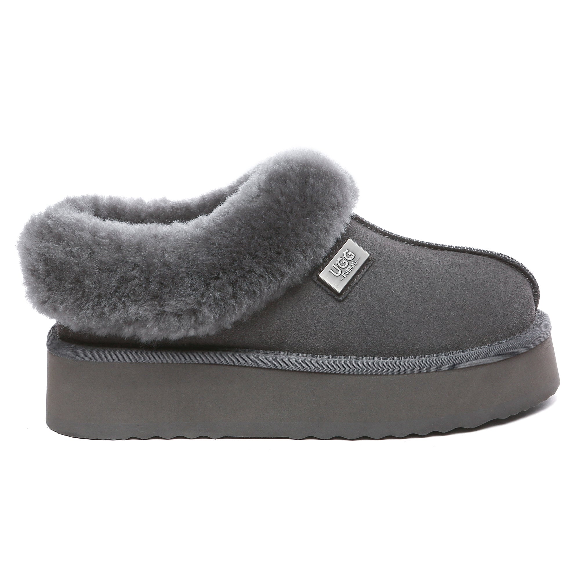 EverUgg UGG platform ankle slippers, cozy slip-on shoes with a thick sole and plush interior, designed for comfort and style.