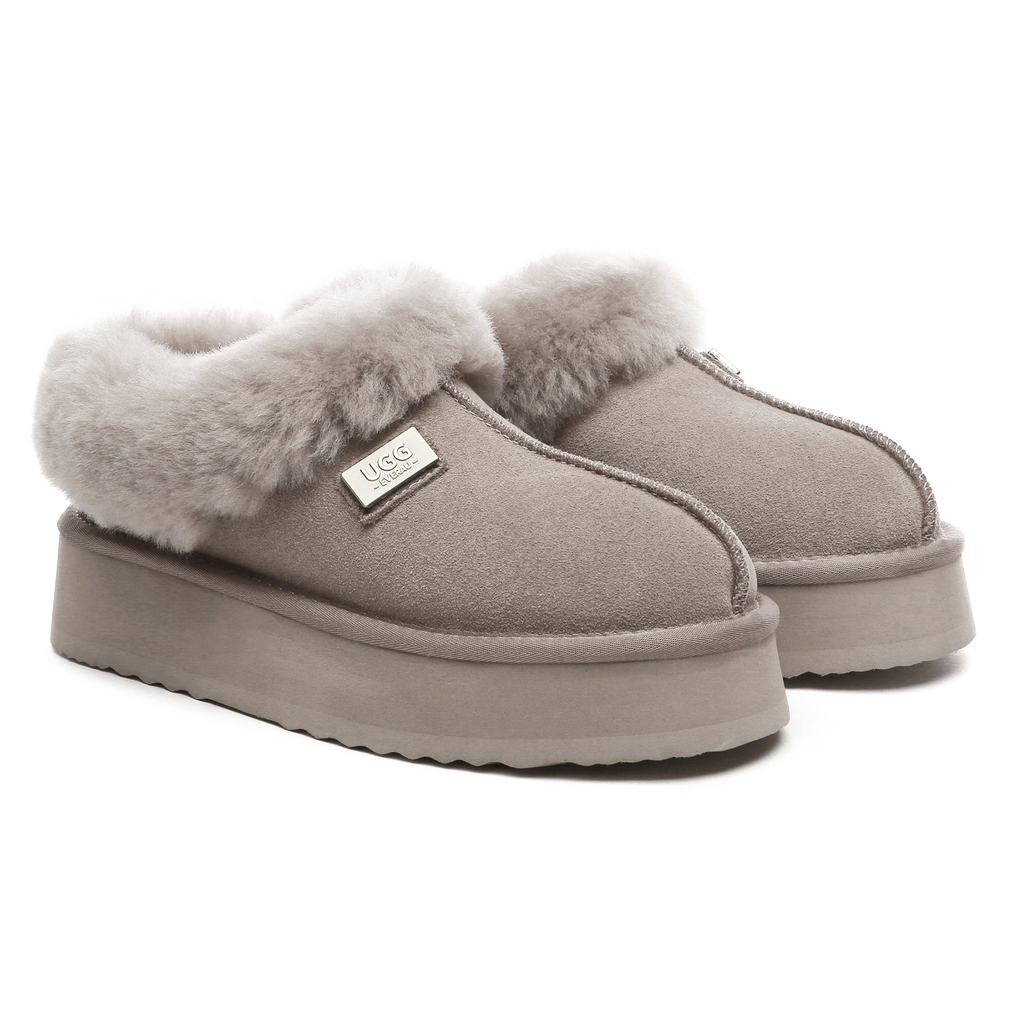EverUgg UGG platform ankle slippers featuring soft material, stylish design, and slip-on shoes for comfortable casual wear.