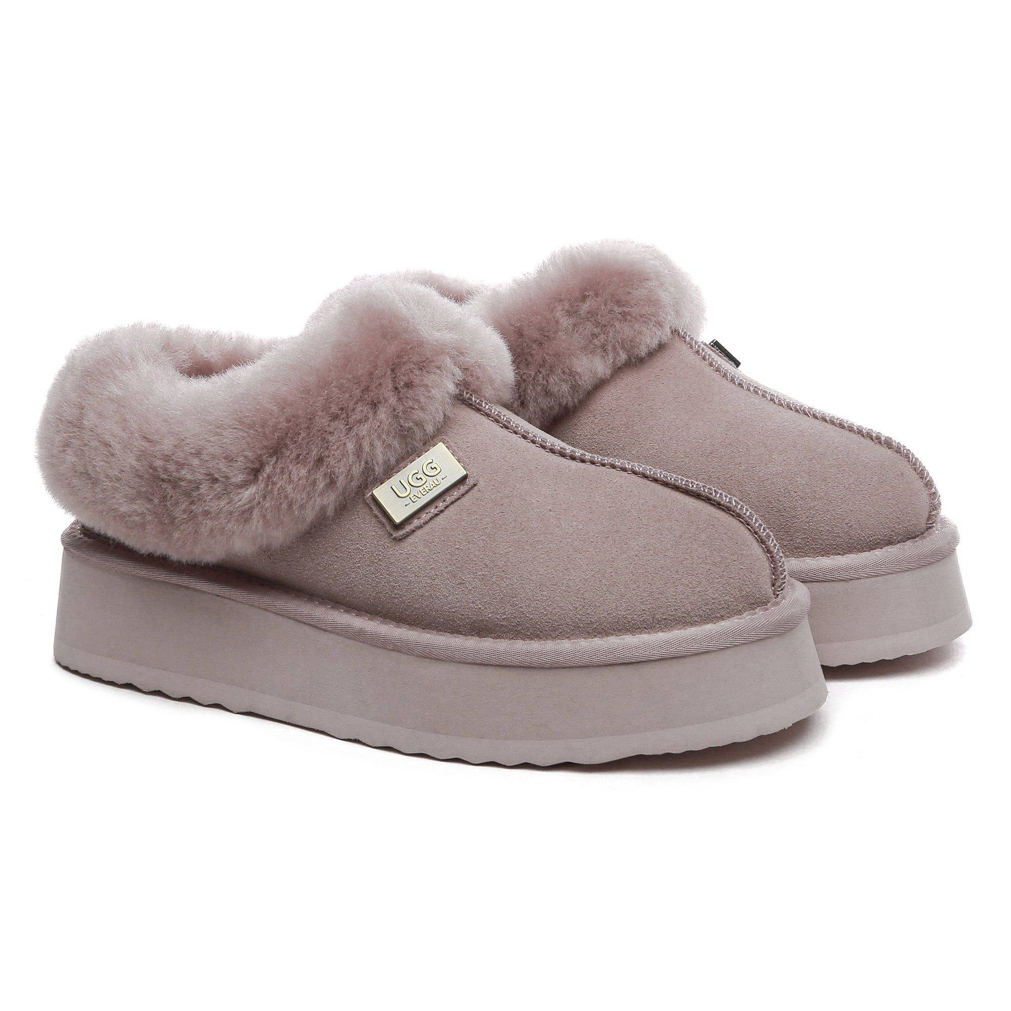 EverUgg UGG platform ankle slippers, cozy slip-on shoes with plush interior and chunky sole, ideal for comfortable casual wear.