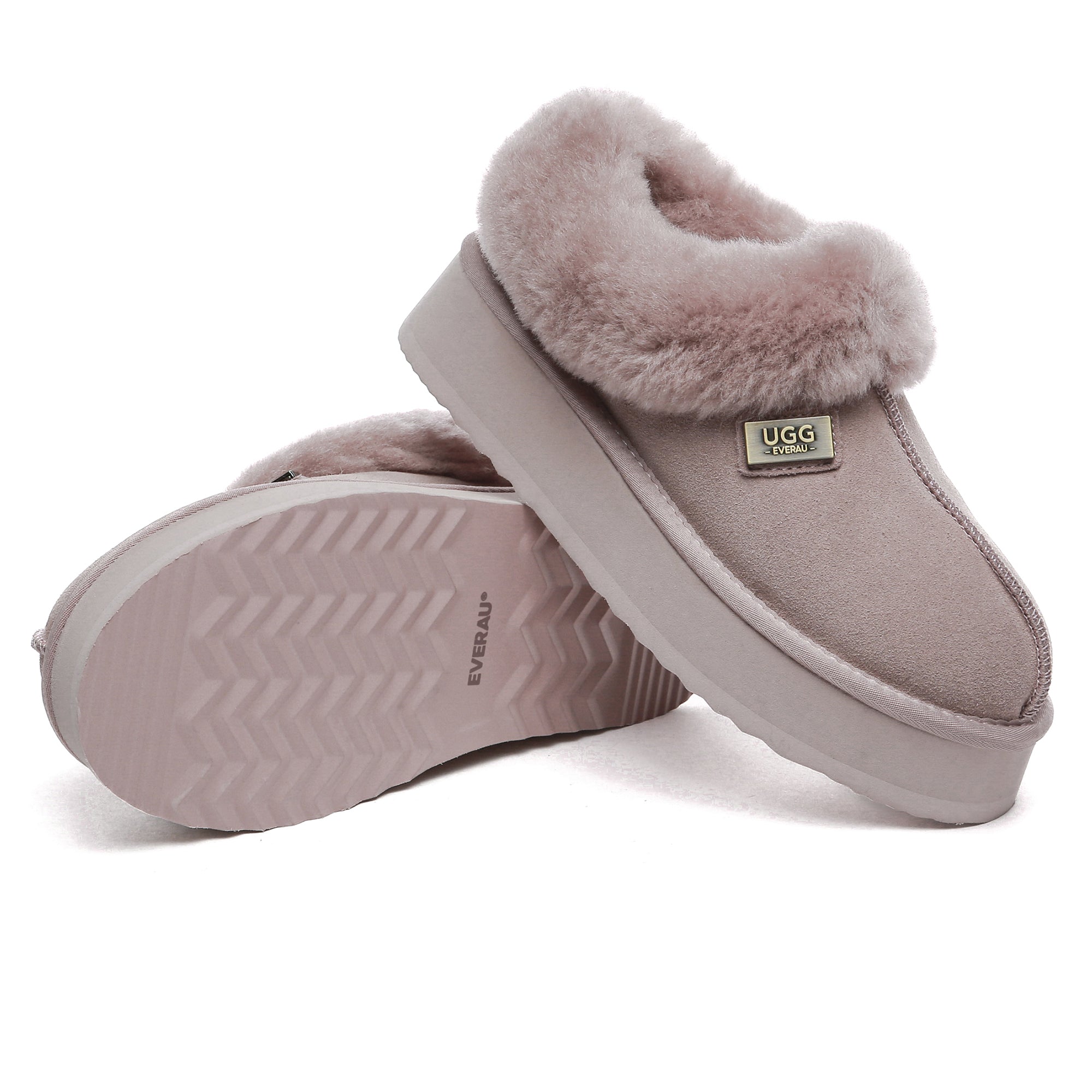 EverUgg platform ankle slippers, cozy slip-on shoes with a soft fabric upper and cushioned sole, perfect for casual comfort.