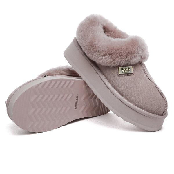 EverUgg platform ankle slippers, cozy slip-on shoes with a soft fabric upper and cushioned sole, perfect for casual comfort.