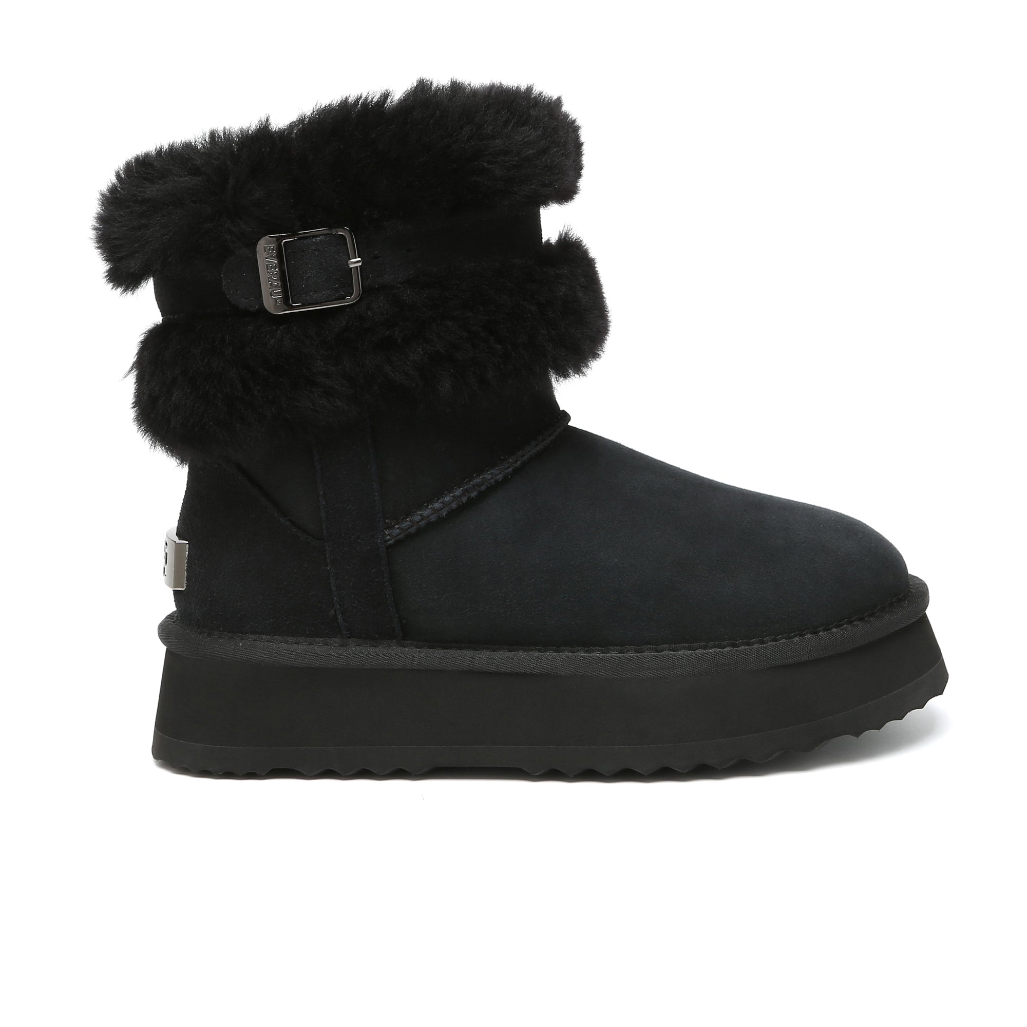 EverUgg UGG platform foldable short boots Valerie for women, showing a stylish black pair with a fold-over design and chunky sole.