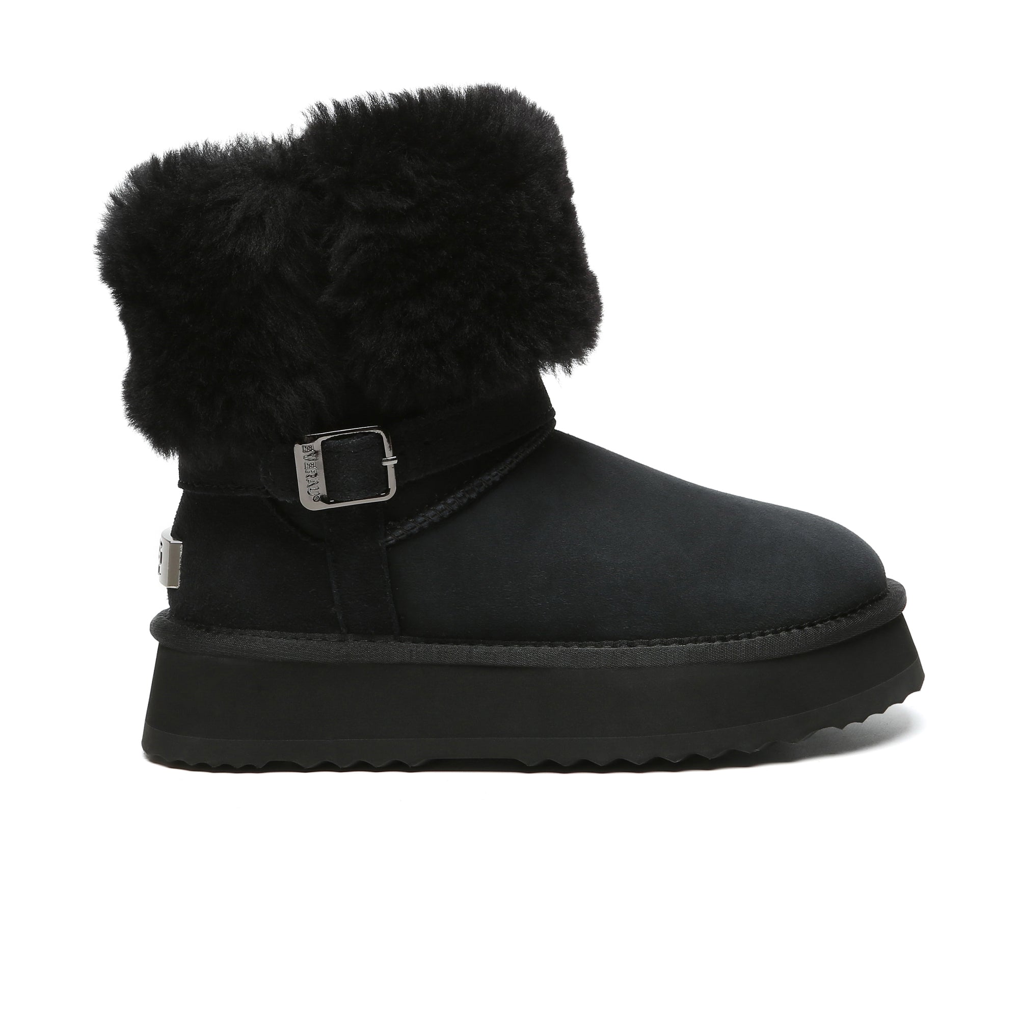 EverUgg UGG platform foldable short boots Valerie for women, showing the stylish brown boots with fold-over design and chunky soles.