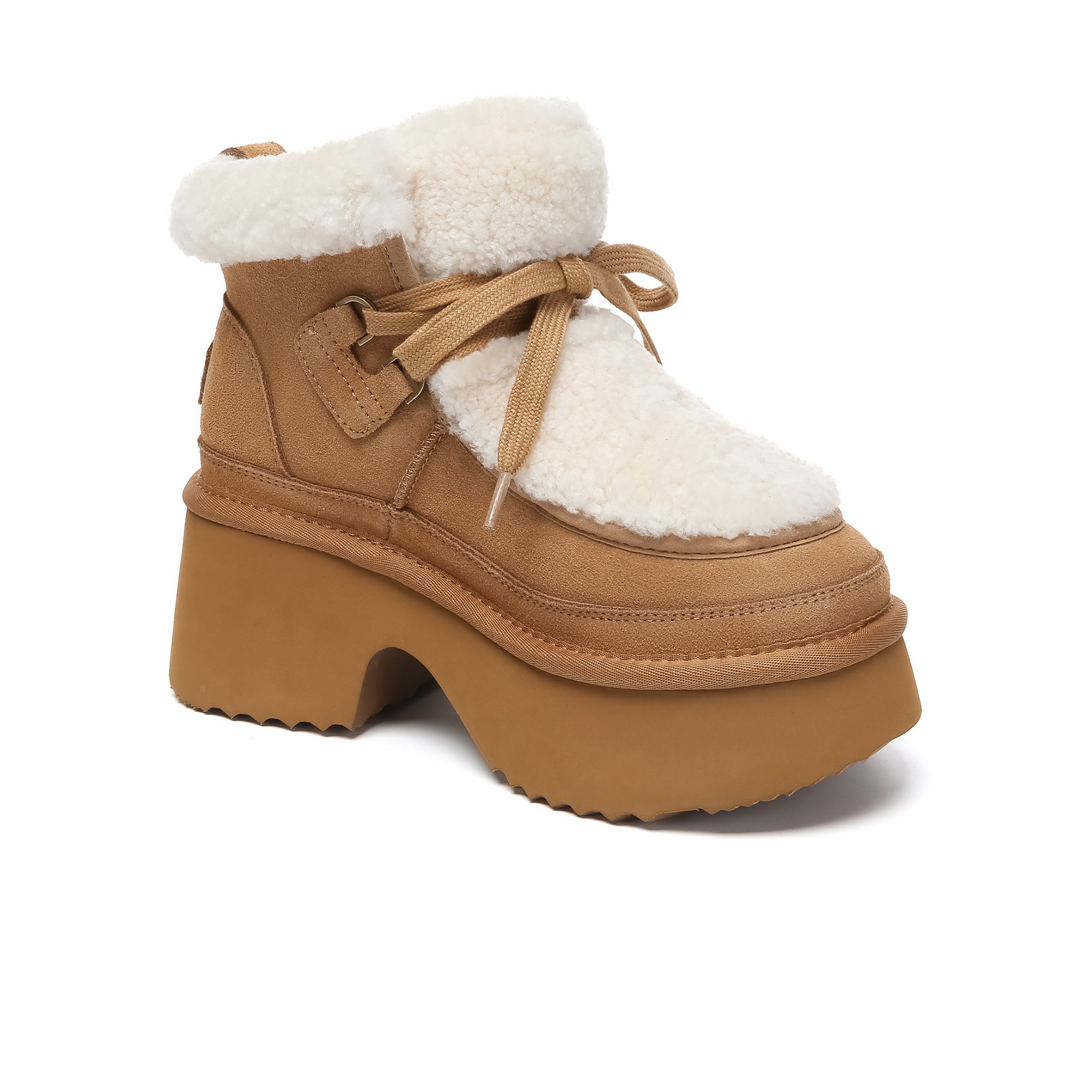 EverUgg women's UGG platform lace-up boots with shearling upper, featuring a stylish and cozy design for winter fashion.