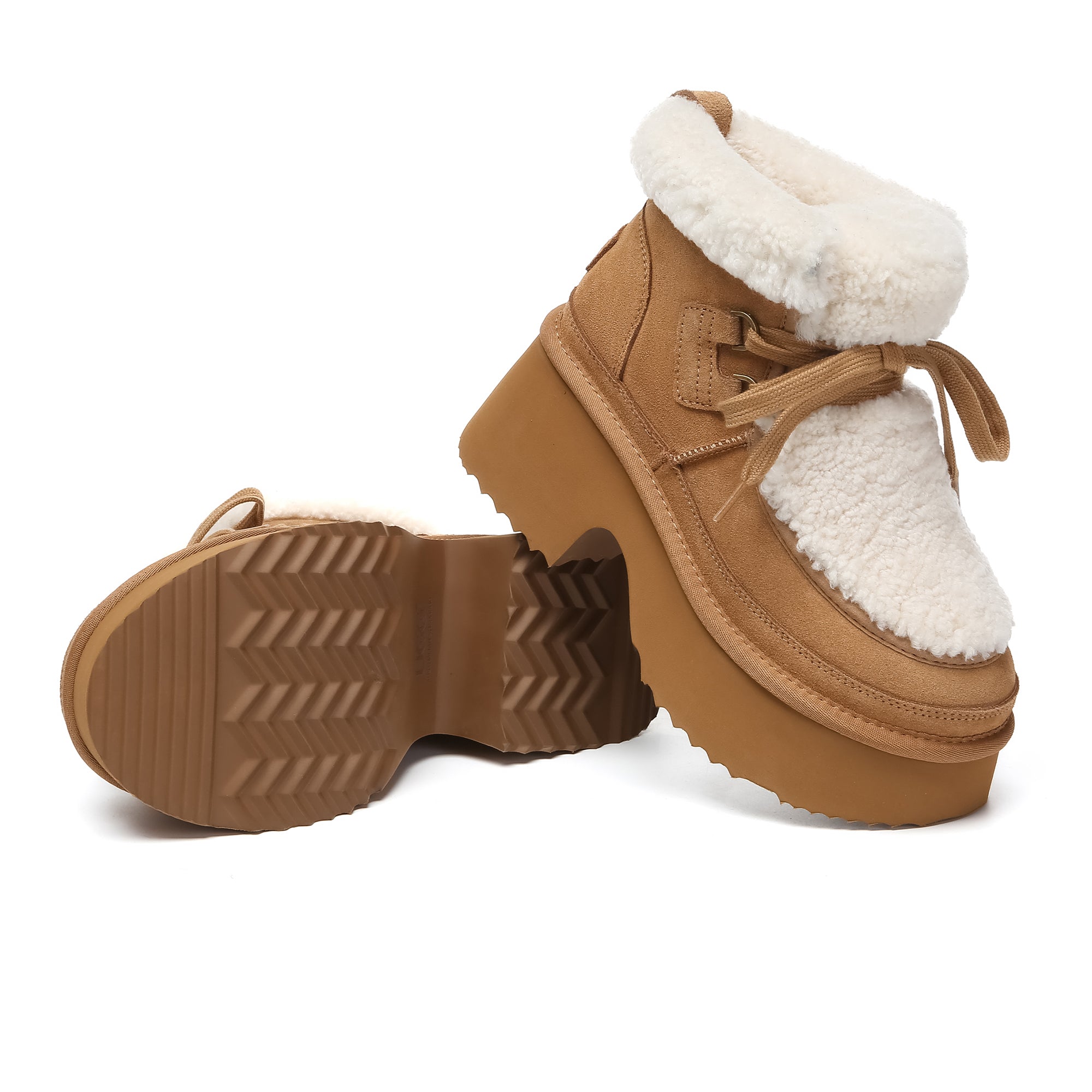 EverUgg platform lace-up boots with shearling upper, designed for women’s fashion, featuring rugged outsole and cozy shearling lining.
