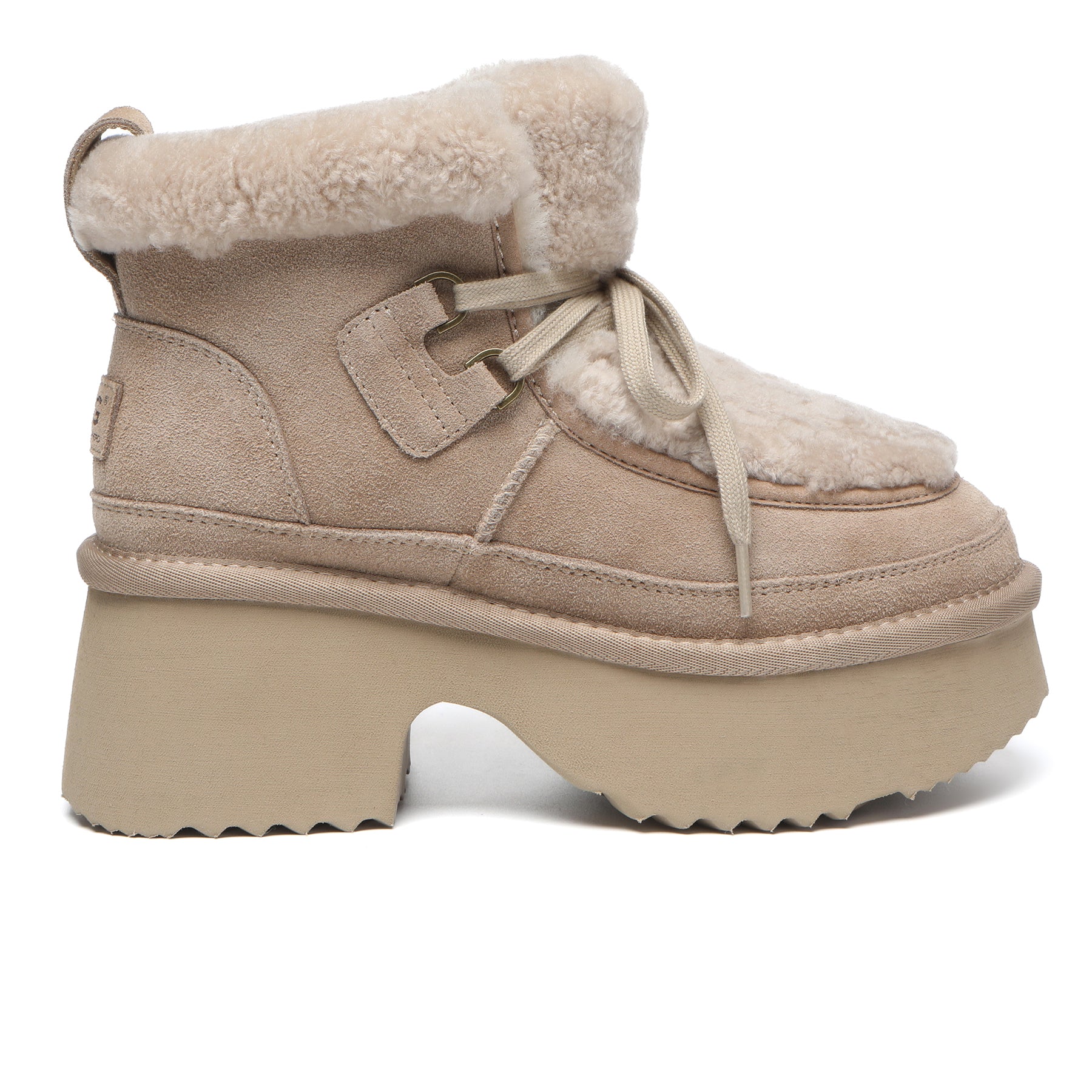 EverUgg UGG platform lace-up boots with shearling upper, stylish women's fashion shoes featuring a chunky sole and cozy design.