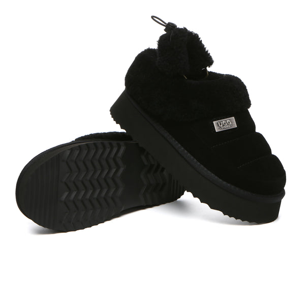 EverUgg UGG platform slingback muffin slippers for women, featuring a cozy, cushioned design and stylish slip-on style.