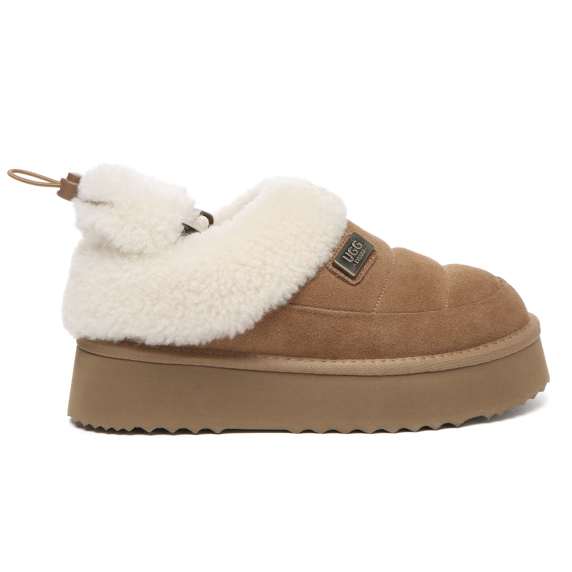 EverUgg UGG platform slingback muffin slippers for women, showcasing soft, cozy slippers with a stylish platform and slingback design.