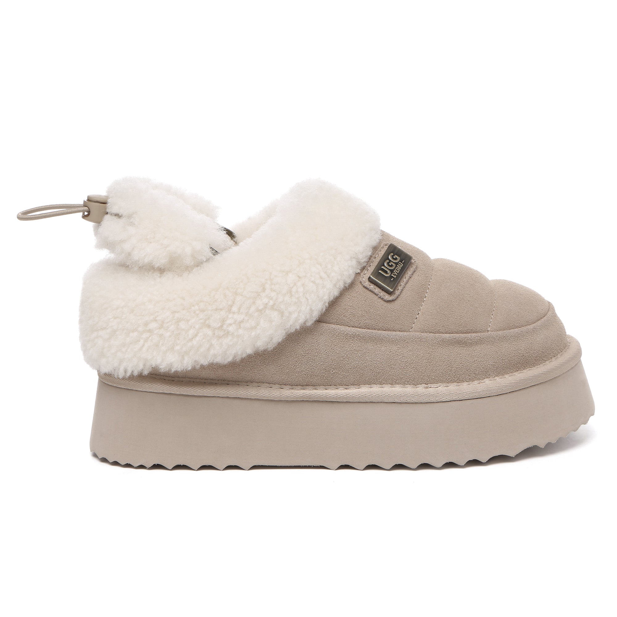 EverUgg UGG platform slingback muffin slippers for women, featuring soft material and stylish design, perfect for cozy indoor wear.