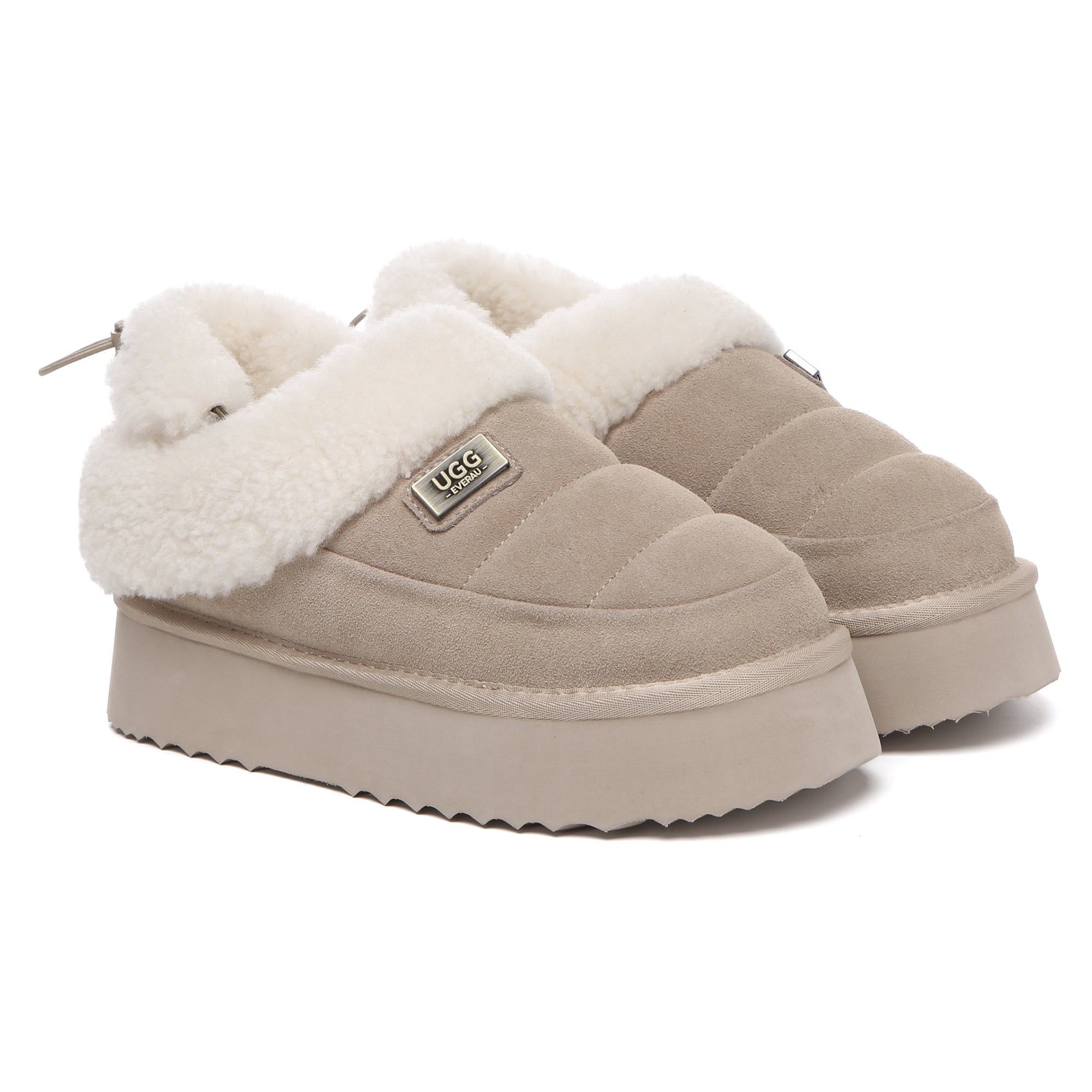 EverUgg UGG platform slingback muffin slippers for women, featuring cozy design and stylish slip-on style with platform heel.