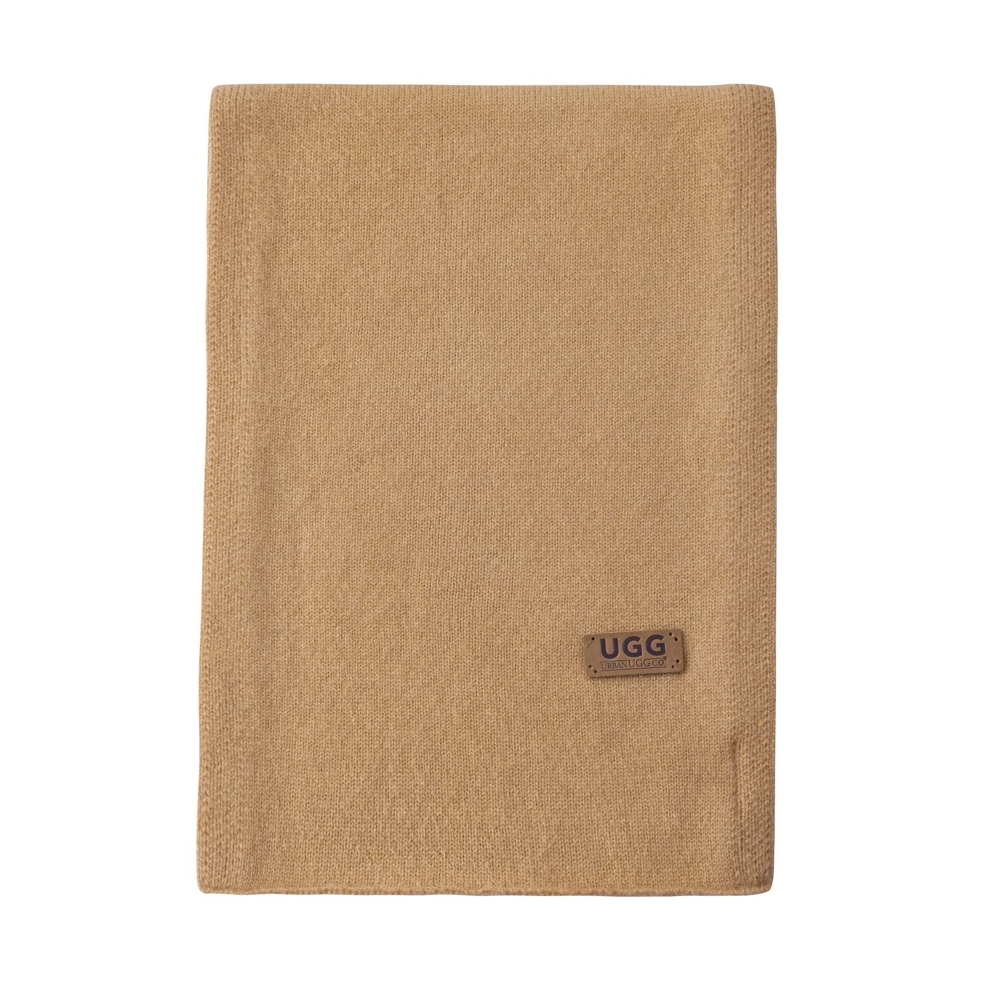 EverUgg premium cashmere scarf, soft and cozy, displayed draped with fringed edges in a neutral color.