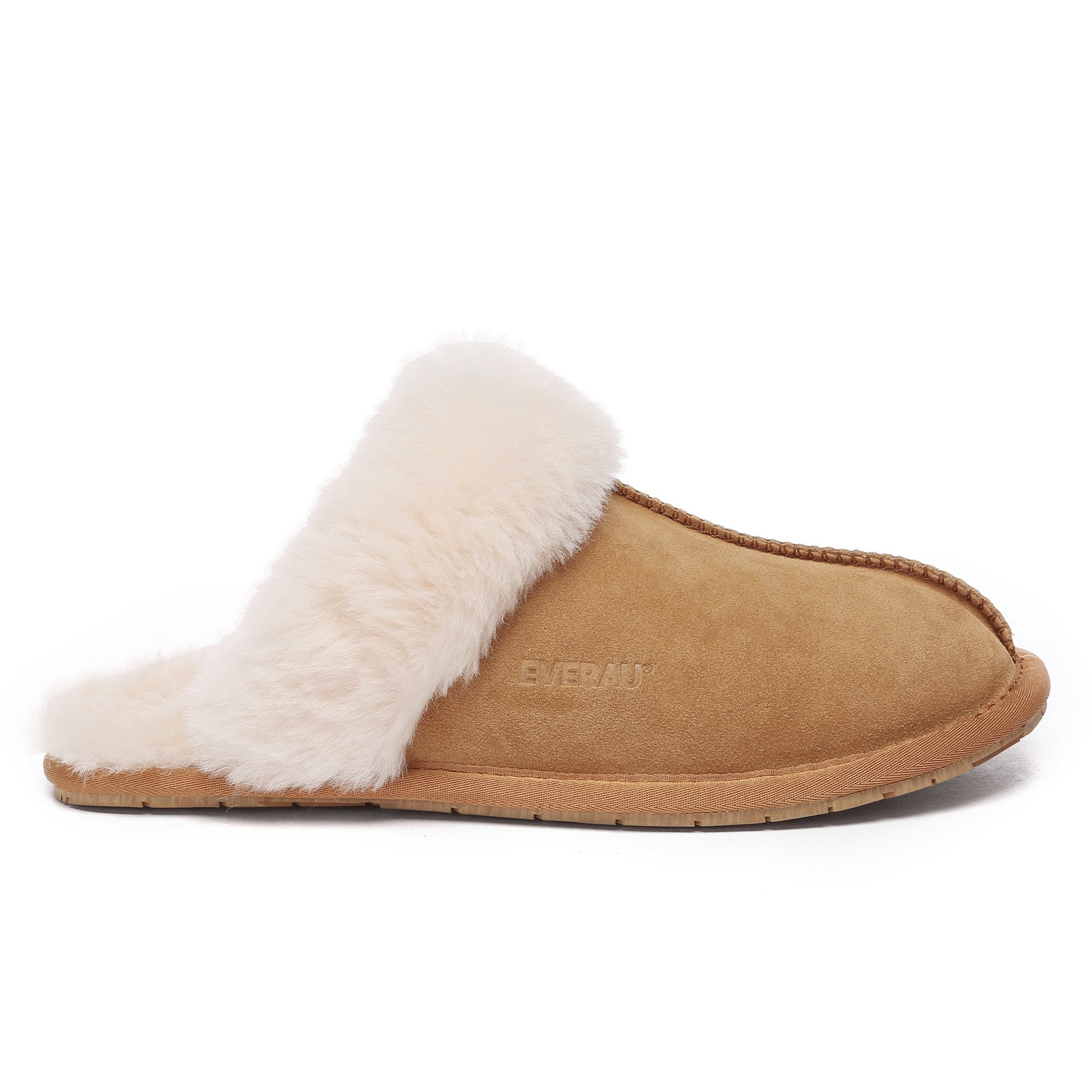 EverUgg UGG Premium Scuff Slippers II with plush lining and suede exterior, shown in a cozy indoor setting.