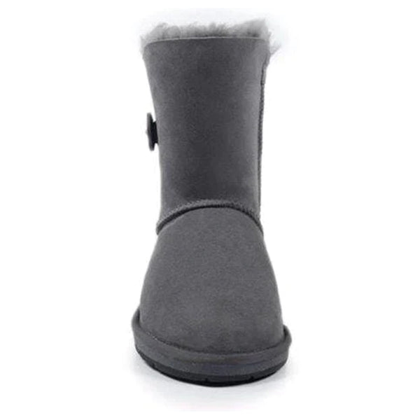 Auzland grey UGG Premium Short 1-Button Classic Boots for women, featuring a soft shearling lining and a cozy, stylish design