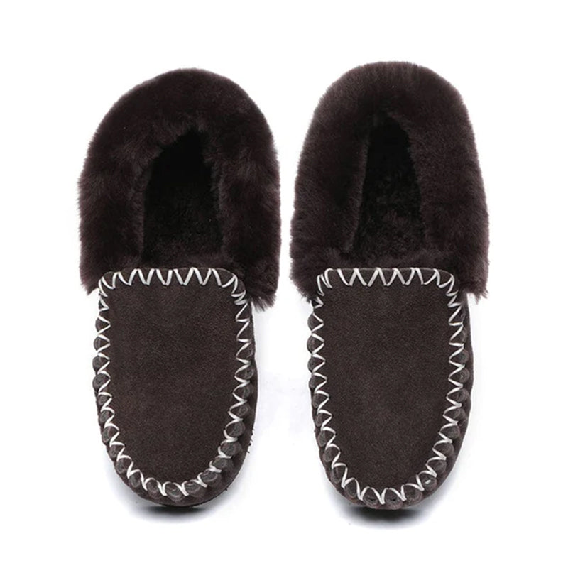 EverUgg UGG Premium Traditional Moccasin in chocolate brown, women's slippers featuring soft leather and cozy interior.
