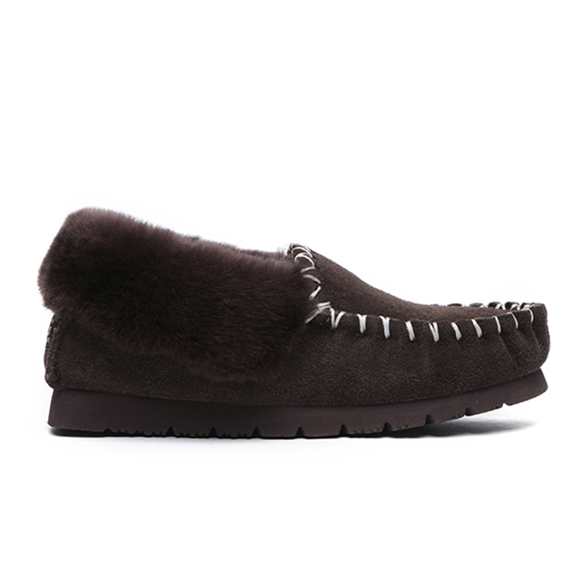 EverUgg UGG Premium Traditional Moccasin in chocolate brown, women's slip-on slippers with soft leather and cozy lining.