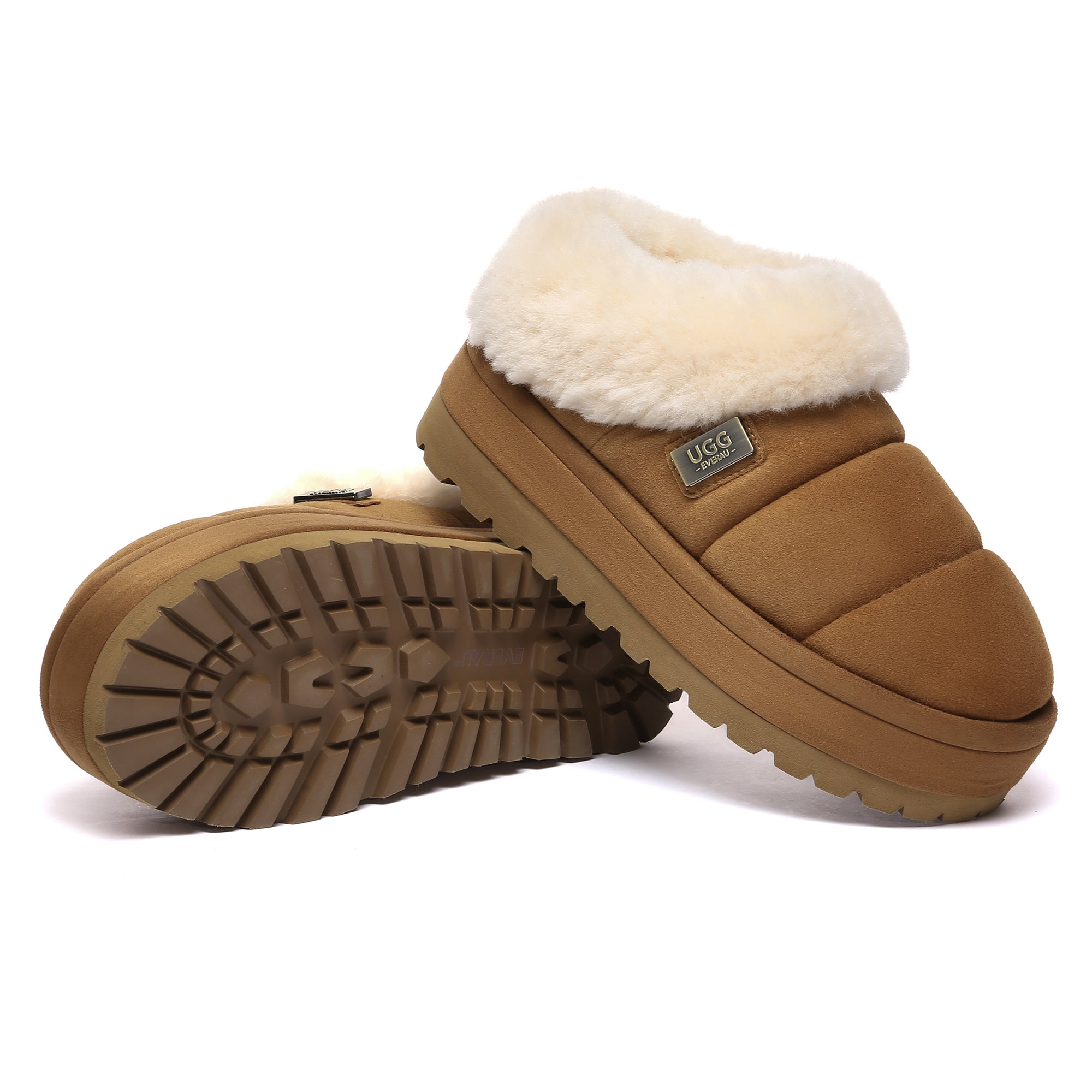 EverUgg UGG Puffer Ankle Platform Slippers for women, featuring a cozy puffer design and platform sole for comfort and style.