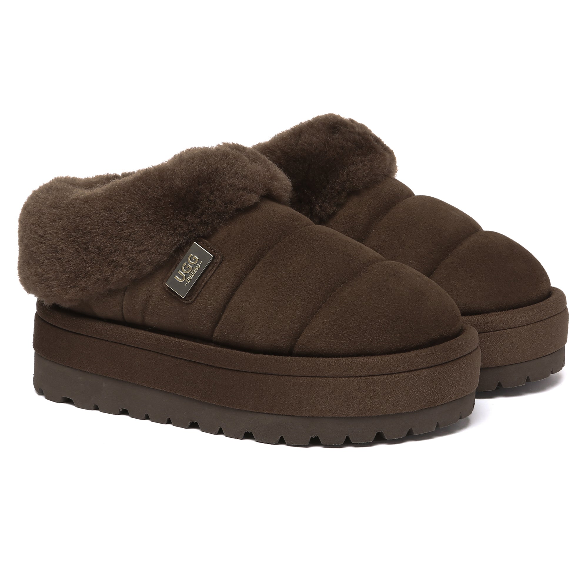 EverUgg UGG Puffer Ankle Platform Slippers for women featuring a cozy, padded puffer design with ankle height and platform sole.